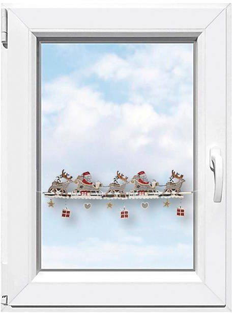 Stickereien Plauen Valletje Kerstman Raamdecoratie "Kerstman" (1 stuk) vitrage maat 22 cm x 19 cm beige
