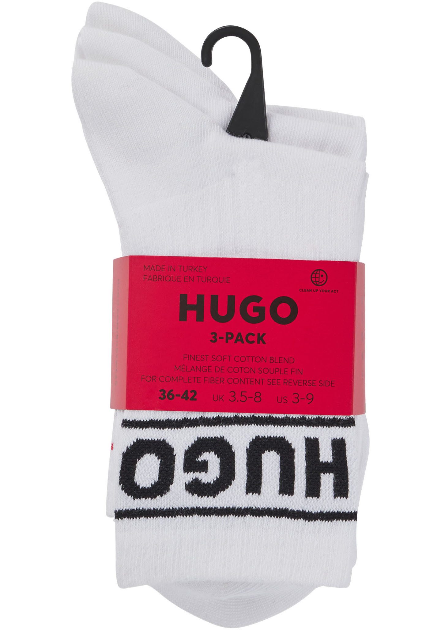 HUGO underwear Vrijetijdssokken 3P QSRIB SPORTY CC W met contrasterend logo-detail (3 paar, Set van 3)