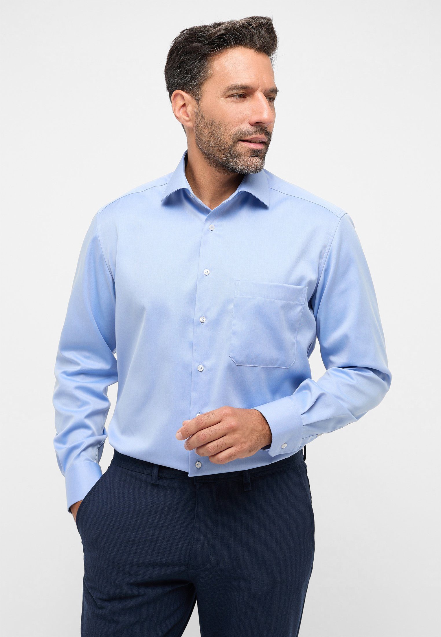 Eterna Overhemd met lange mouwen Comfort fit NON IRON (strijkvrij) heren overhemden maat 49 blauw