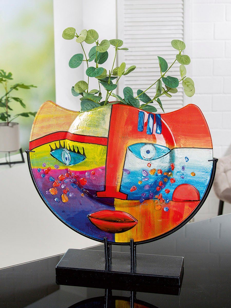 Casablanca by Gilde Tafelvaas Fashion, decoratieve vaas van glas, met zwarte metalen voet, hoogte ca. 35 cm (1 stuk)
