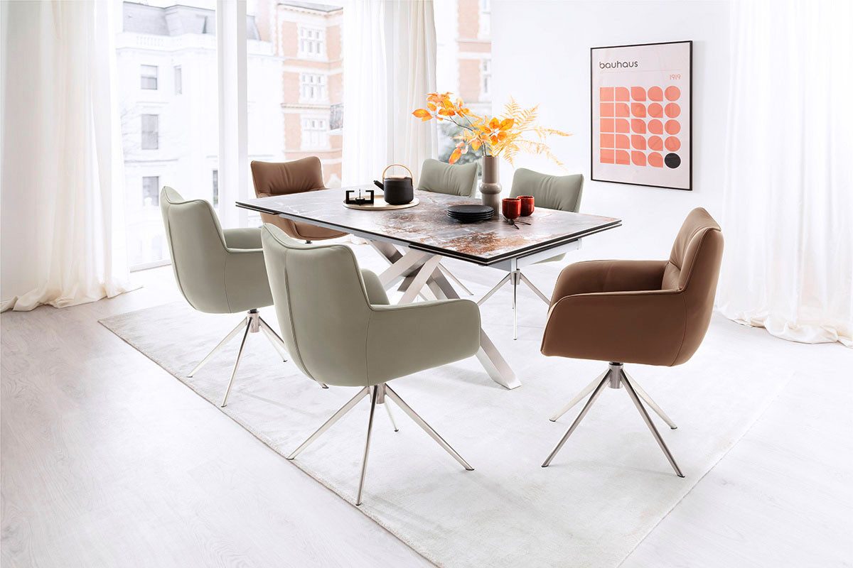 MCA furniture Eettafel ALMIROS uitschuifbare tafel 180-260 cm gemarmerd Keramiek, roestvrij staal, marmer-look, uittrekbaar, belastbaar tot 100 kg, 8-10 personen