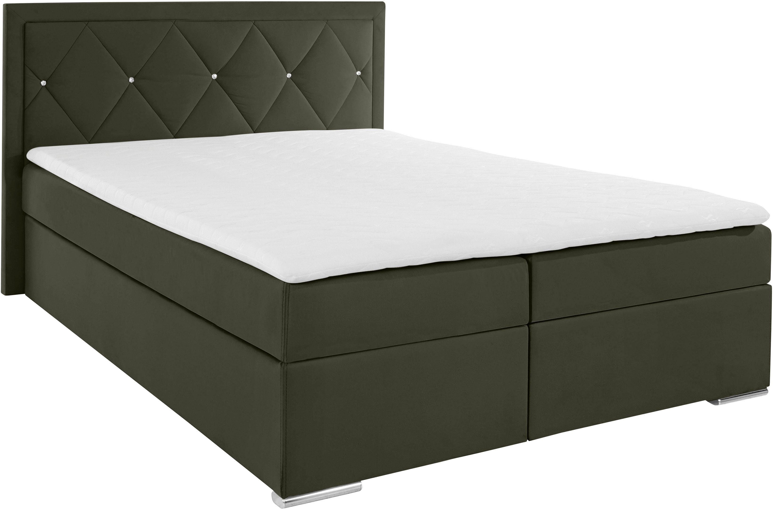Leonique Boxspring Alfie, bestseller, optioneel met bedlade met strassteentjes in het hoofdbord, h2, h3 en h4 ter keuze