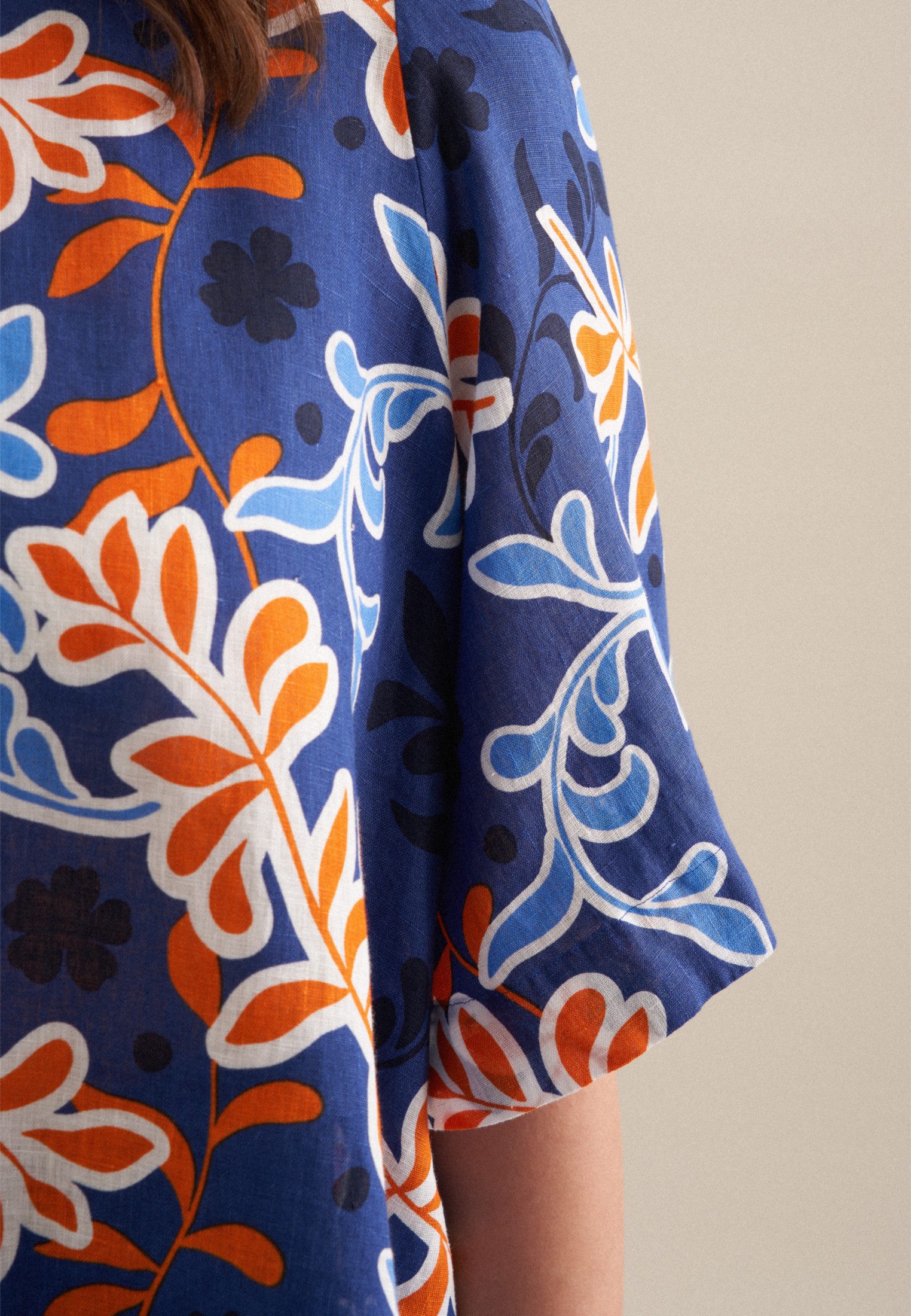 seidensticker Shirtblouse Zwarte roos Korte mouwen ronde hals print