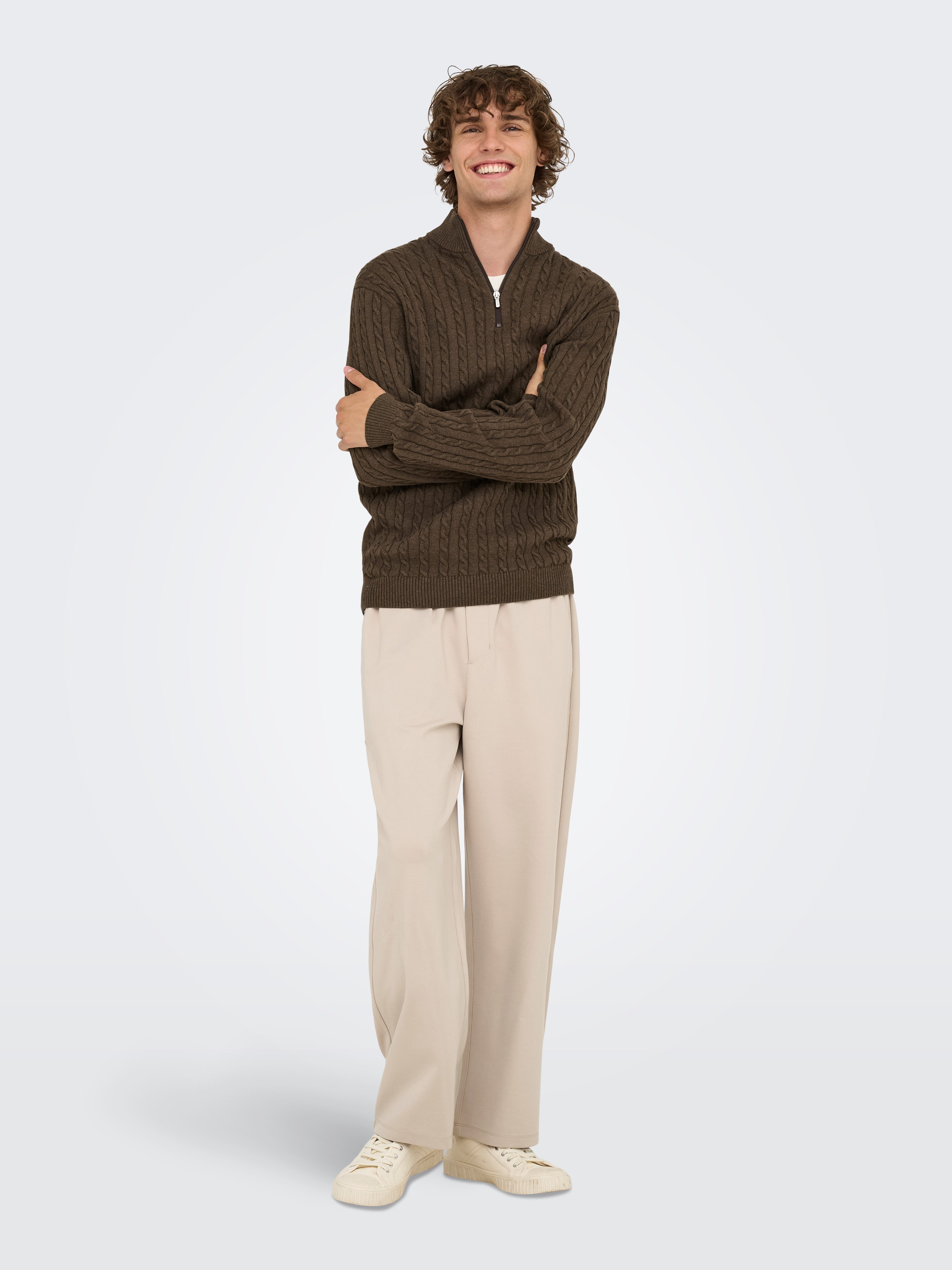 ONLY & SONS Schipperstrui ONSLOUI REG 12 CABEL HALF ZIP KNIT
