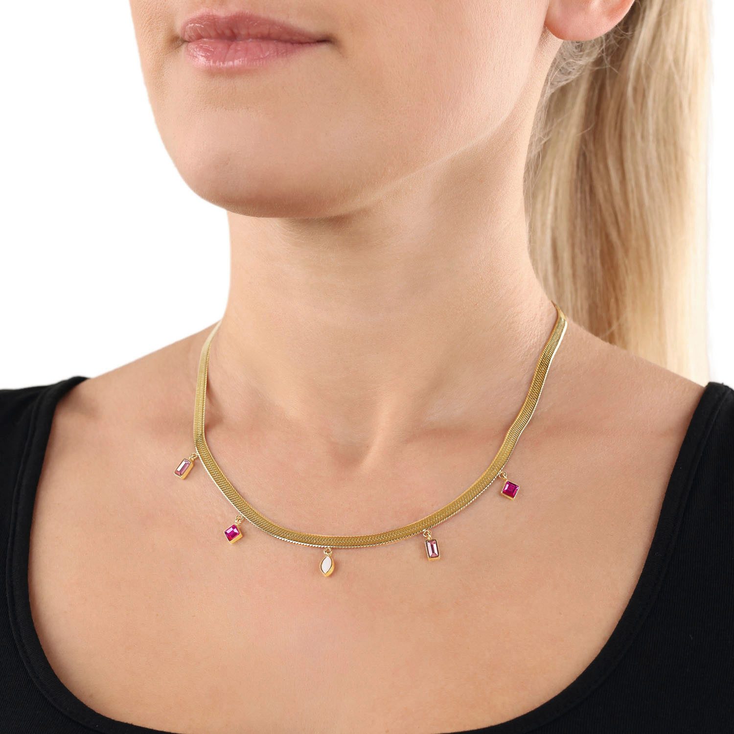 Amor Ketting met hanger 2038273 met glassteen, steen (synth.)