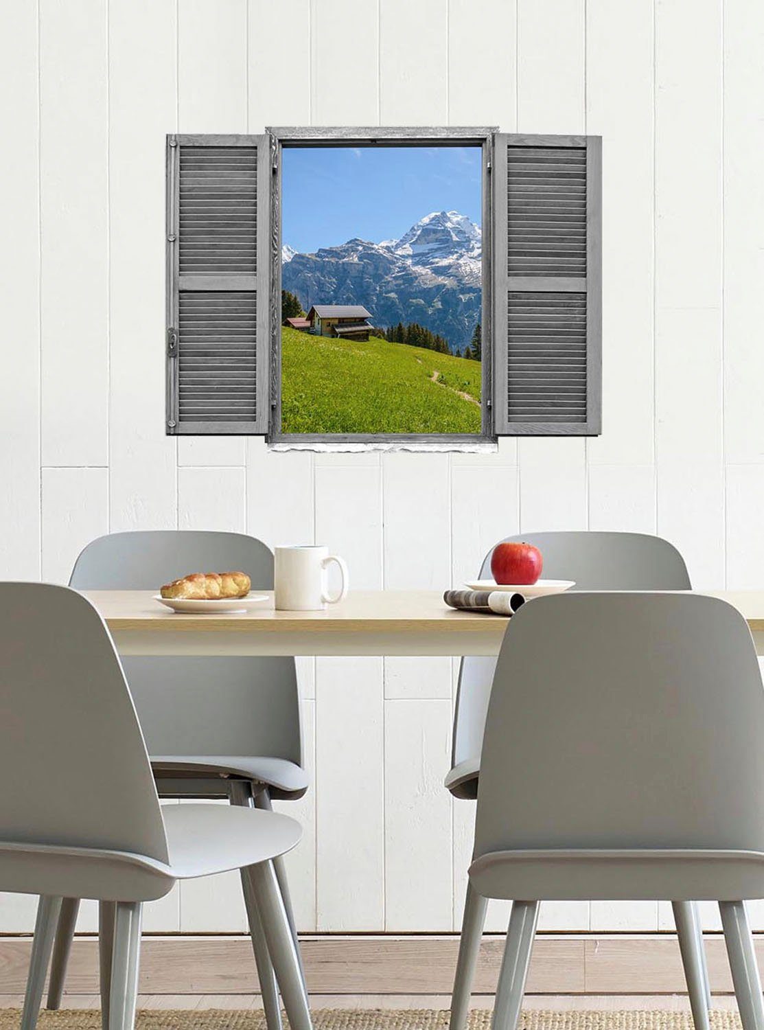 queence Wandfolie Alpenhut Muursticker, muurdecoratie, zelfklevend, 3D, raam (1 stuk)
