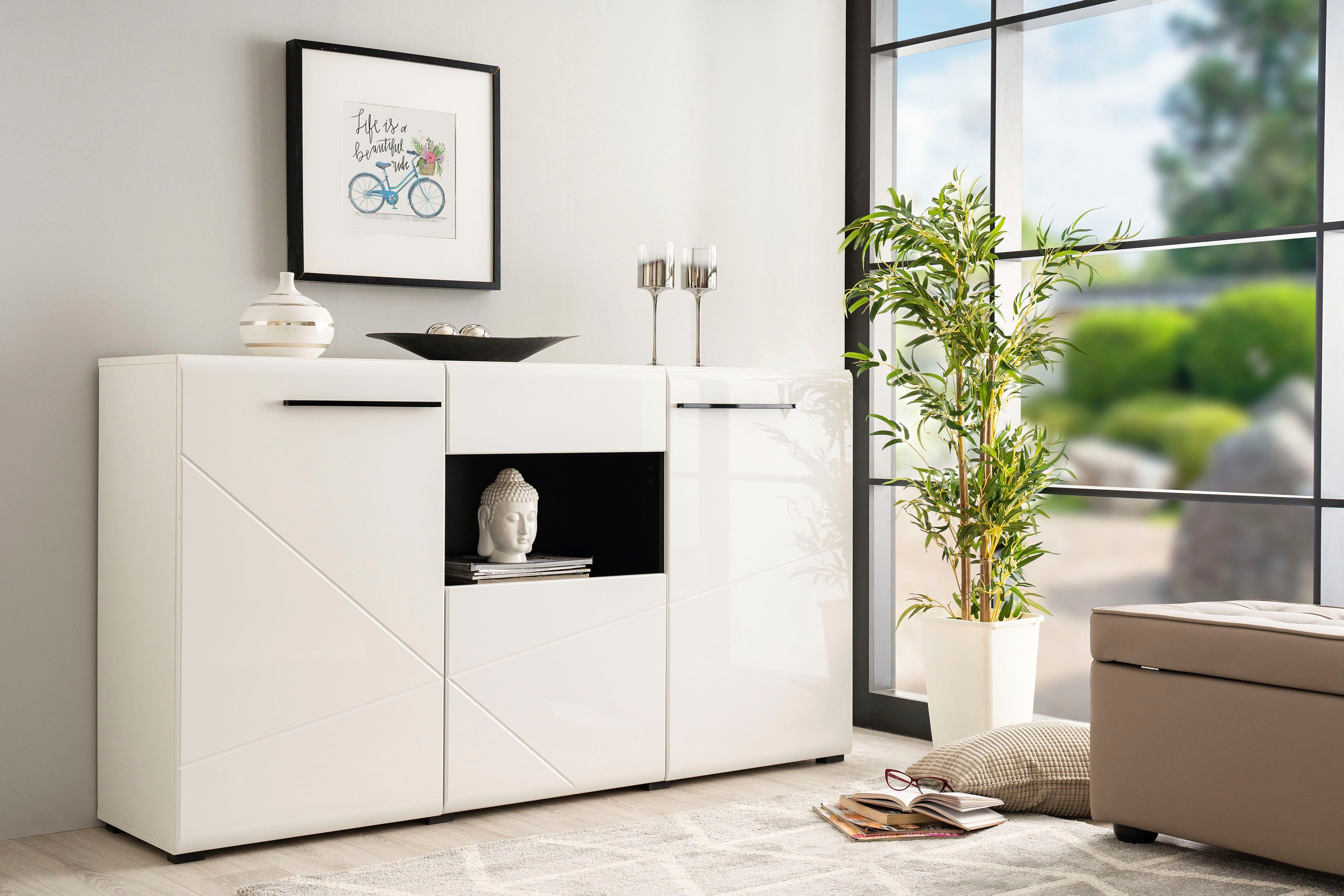 INOSIGN Wandmeubel Trentino inclusief vitrinekast, lowboard, highboard, wandplank en commode (set, 5-delig)