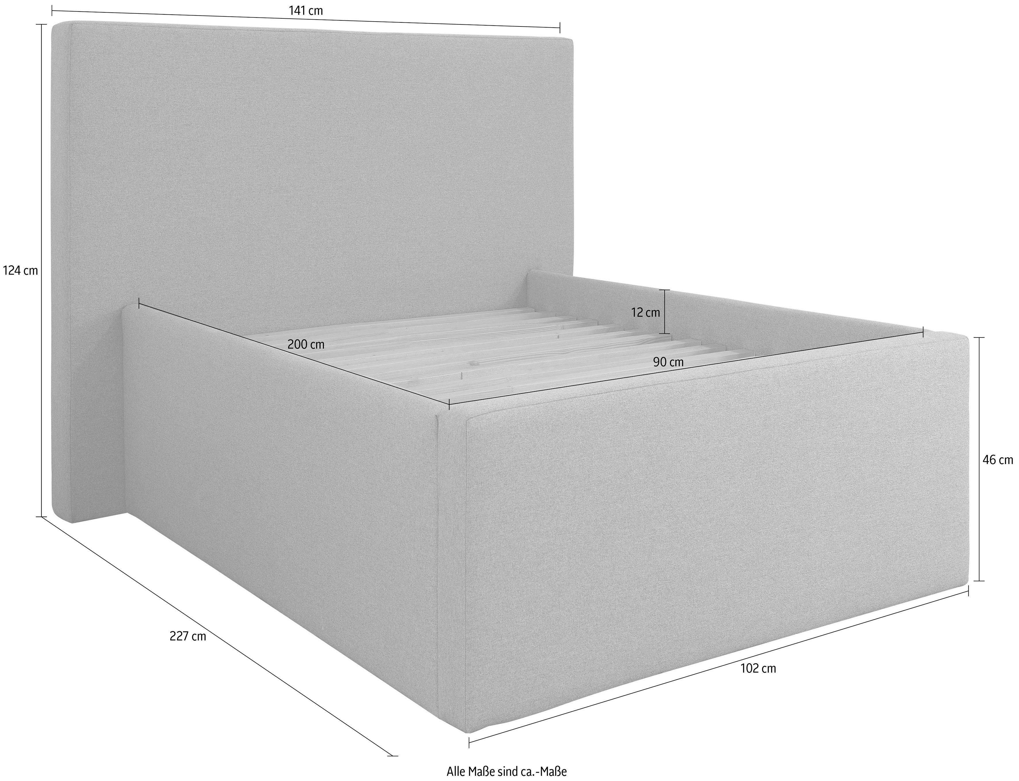 INOSIGN Gestoffeerd bed DALINA rechtlijnig hoofdbord, in 5 breedten, ook in 220 cm lengte