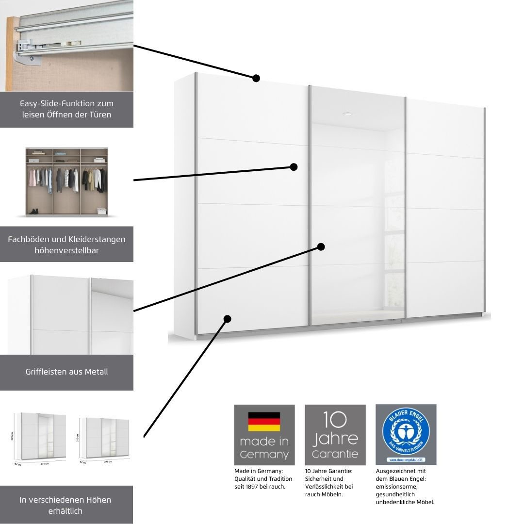 rauch Zweefdeurkast Kledingkast kast garderobe KULMBACH in 2 hoogtes verkrijgbaar, met metalen handgrepen made in germany