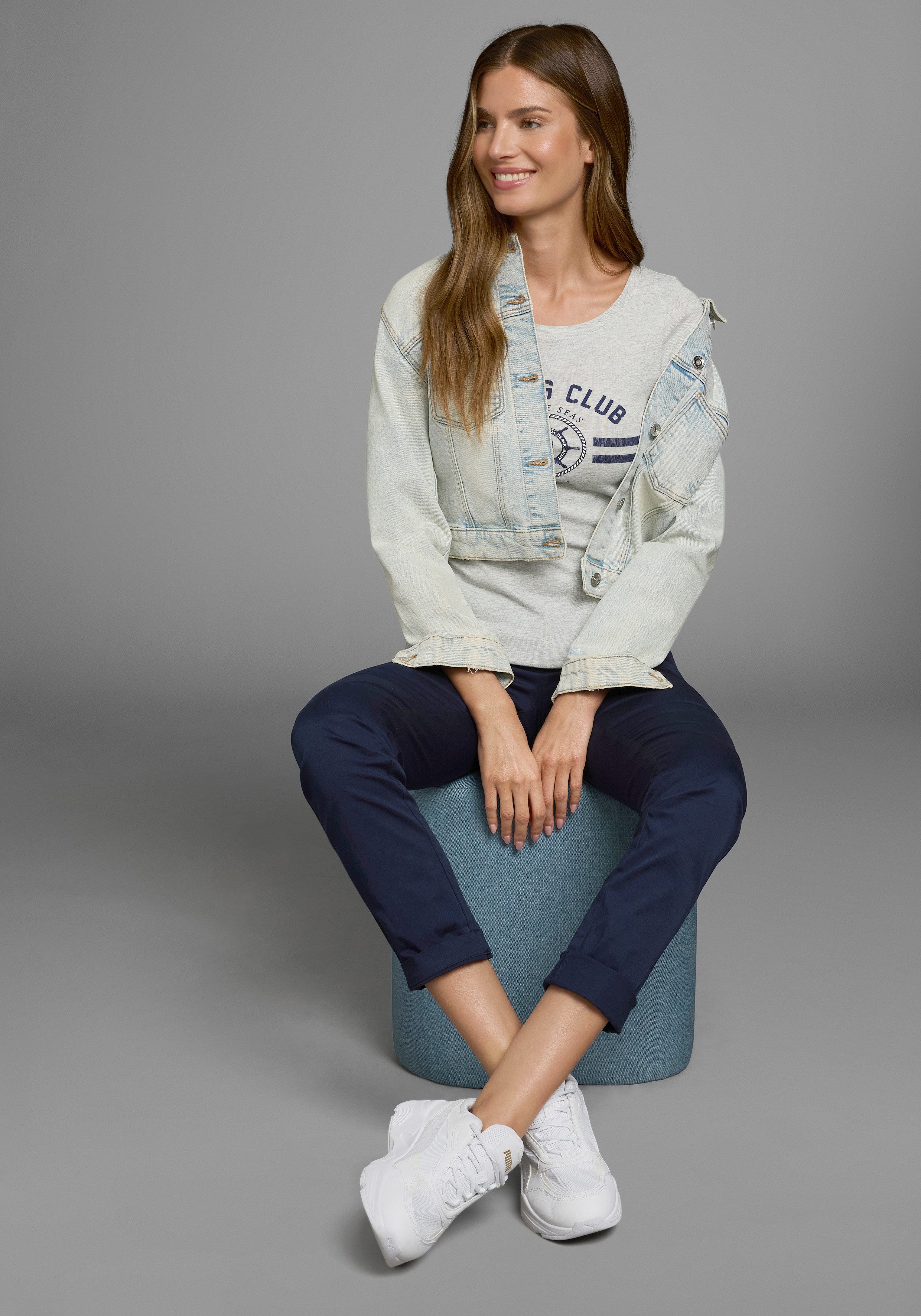 DELMAO T-shirt in maritieme stijl met omgeslagen mouw - nieuwe collectie (2-delig, Set van 2)