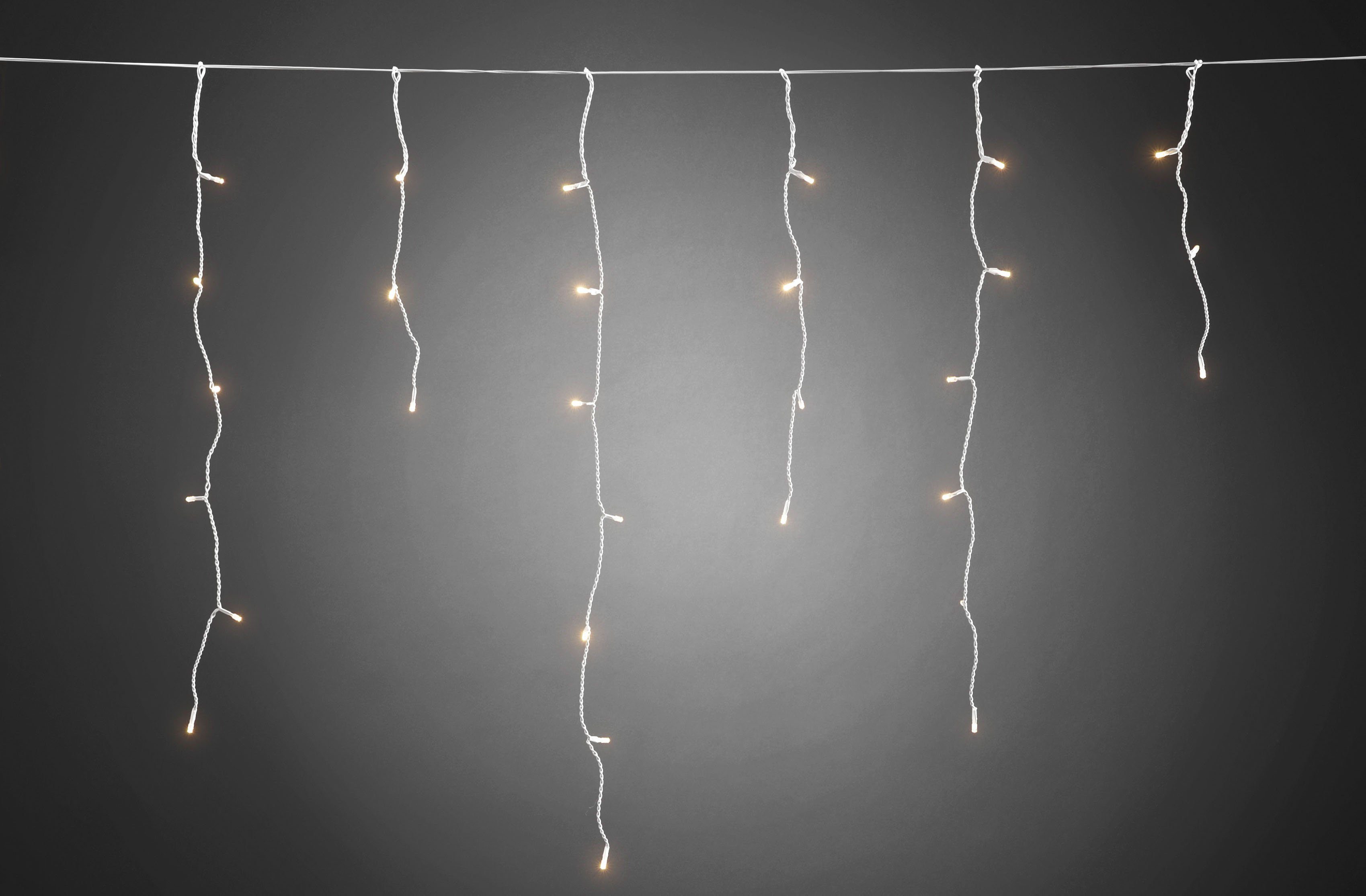KONSTSMIDE Led-lichtgordijn Kerstversiering buiten Led-ijsregengordijn, voor buiten, werkt op batterijen, witte kabel