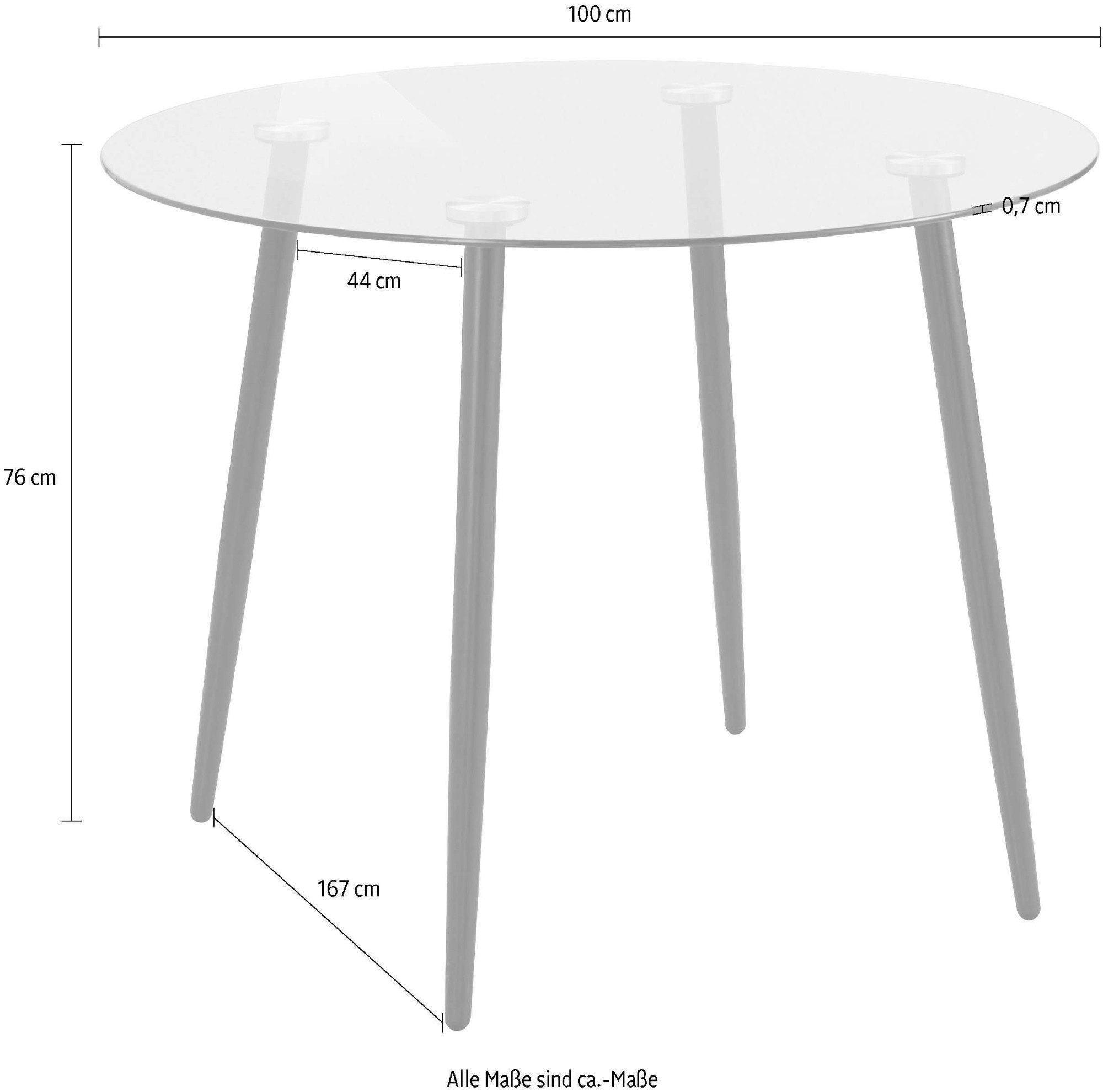 INOSIGN Eethoek Danny-Malio Glazen tafel 100x100 cm met 4 stoelen (velours stof), frame van metaal (set, 5-delig)