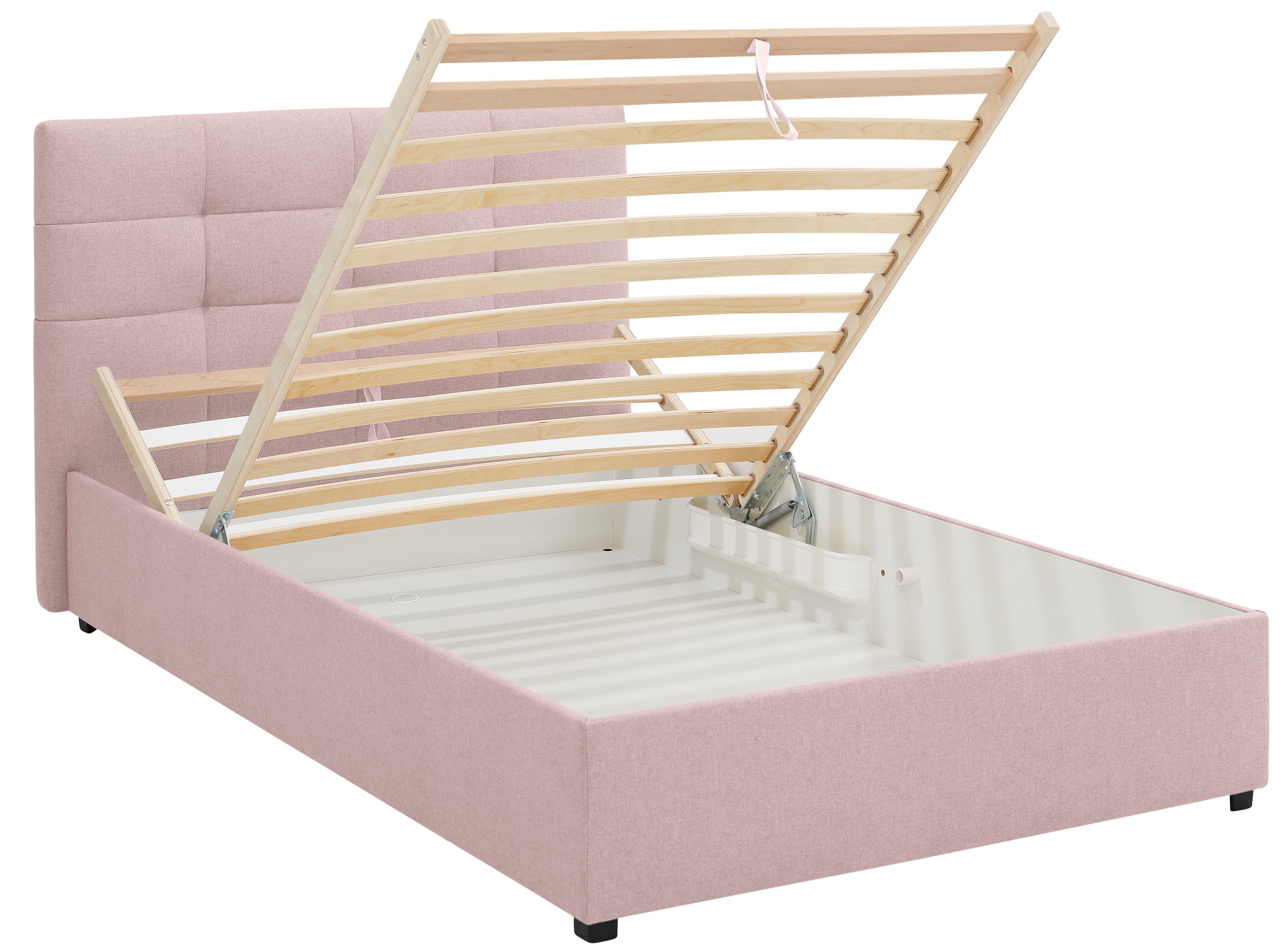 Lüttenhütt Gestoffeerd bed Endres met bedkist, naar keuze zonder matras/lattenbodem of incl. matras