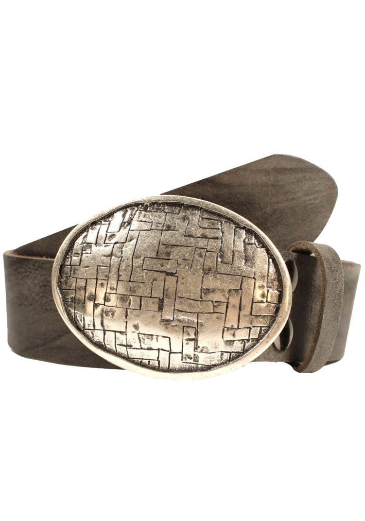 RETTUNGSRING by showroom 019° Leren riem met verwisselbare sluiting "ovaal geweven zilverkleur" unisex riemen maat 115 grijs