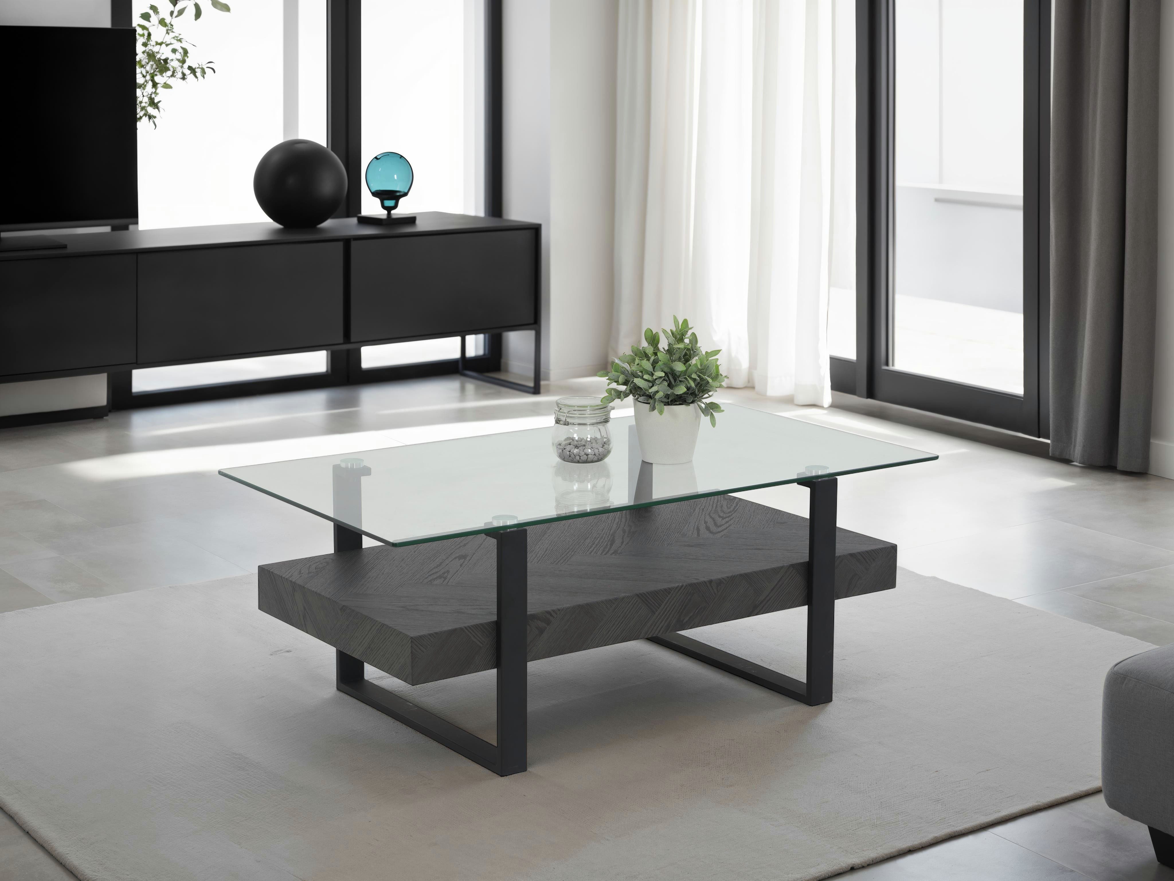 HELA Salontafel Konrad Salontafel, opbergplank, glazen blad, slede onderstel (1 stuk)