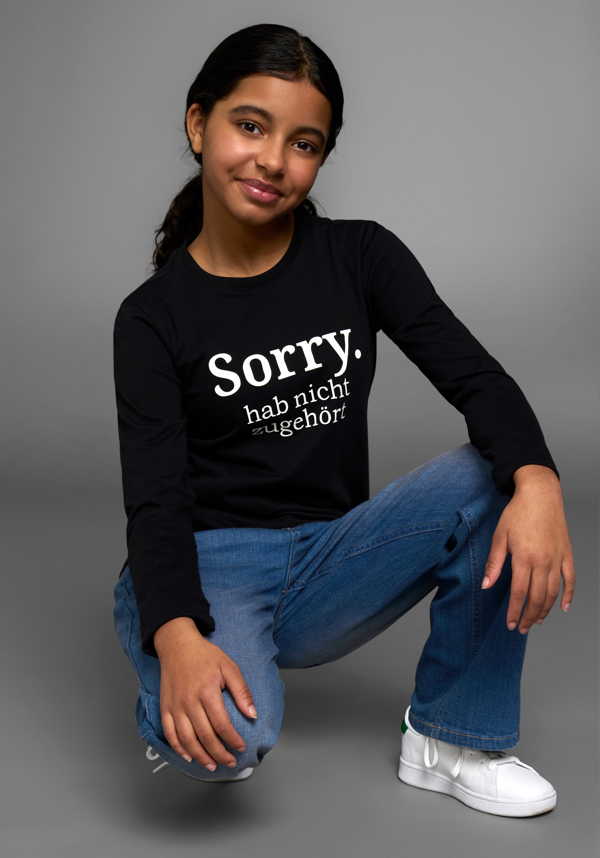 KIDSWORLD Shirt met lange mouwen Sorry. hab nicht zugehört Lange mouwen, basic pasvorm, met frisse print en statements
