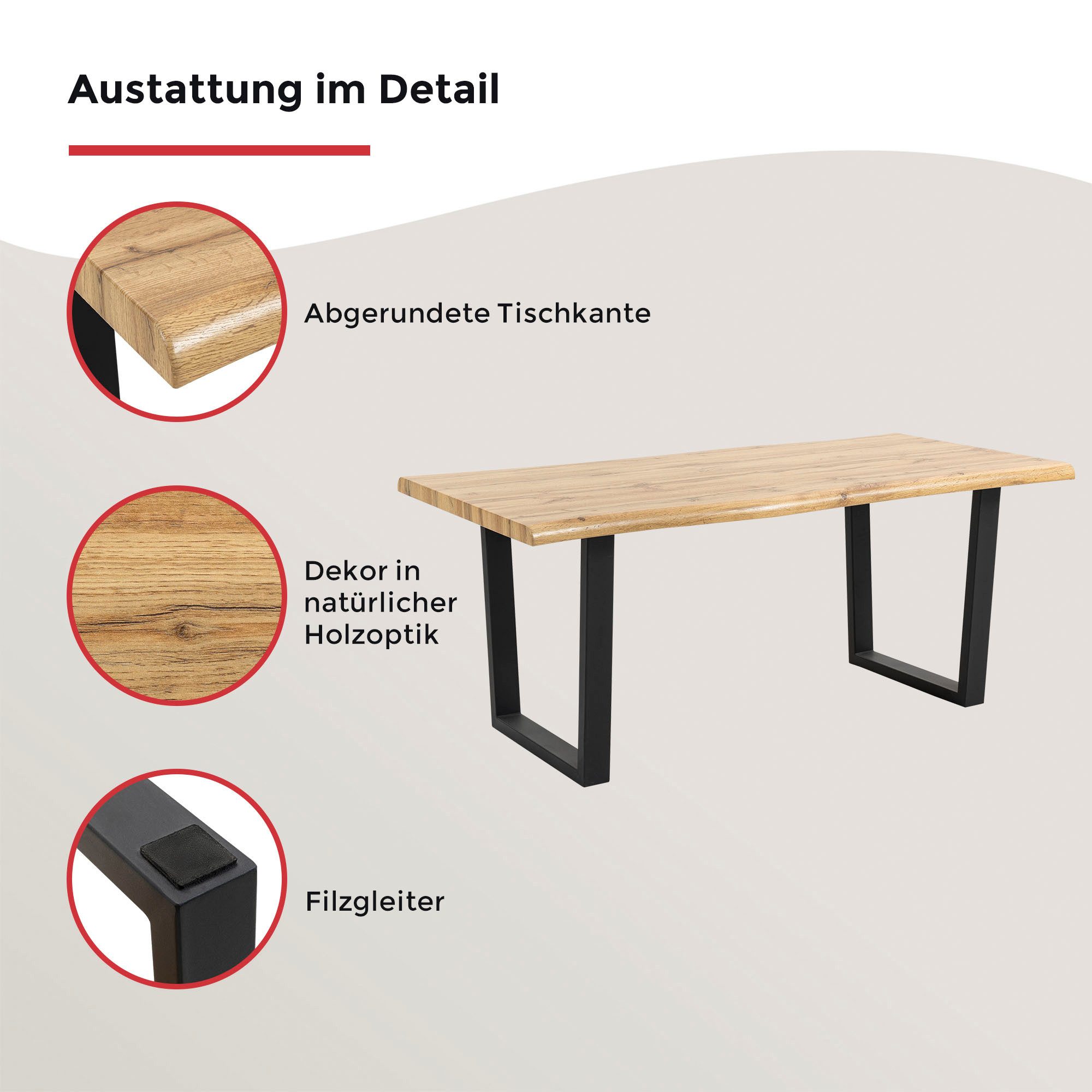 Duo Collection Tafel met hout Tafel Thea Massief beugelonderstel van metaal, draagvermogen tot 100 kg