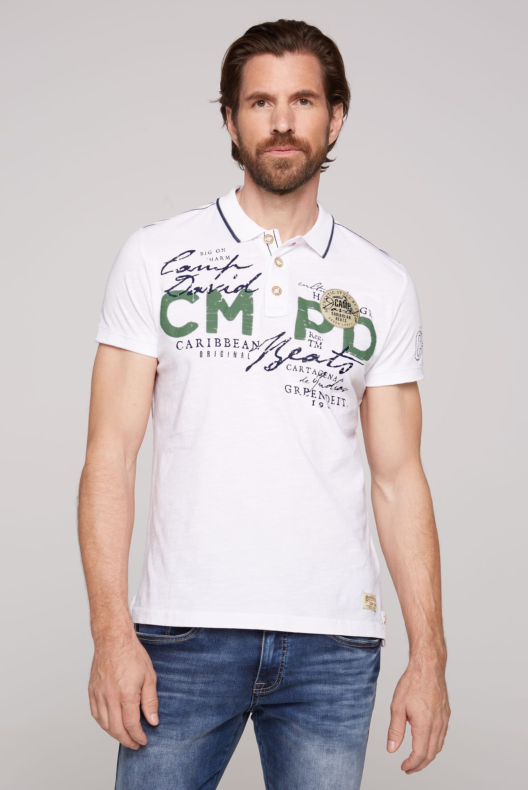 CAMP DAVID Poloshirt met voor- en achterkant print