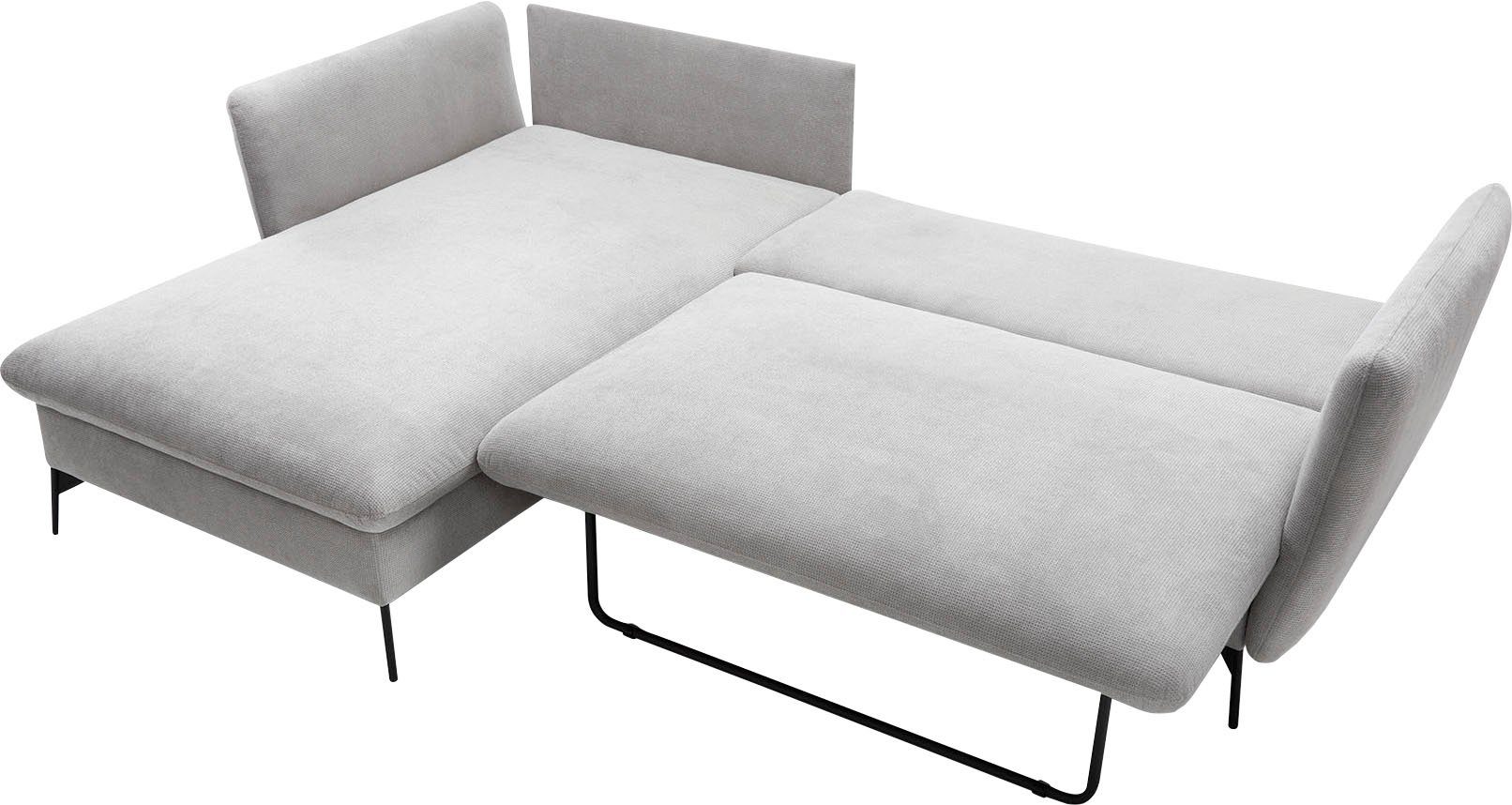 andas Hoekbank LIVORNO,258 cm, L-model, Slaapfunctie en bedlade (139/224 cm), fluweel, structuur, geweven stof