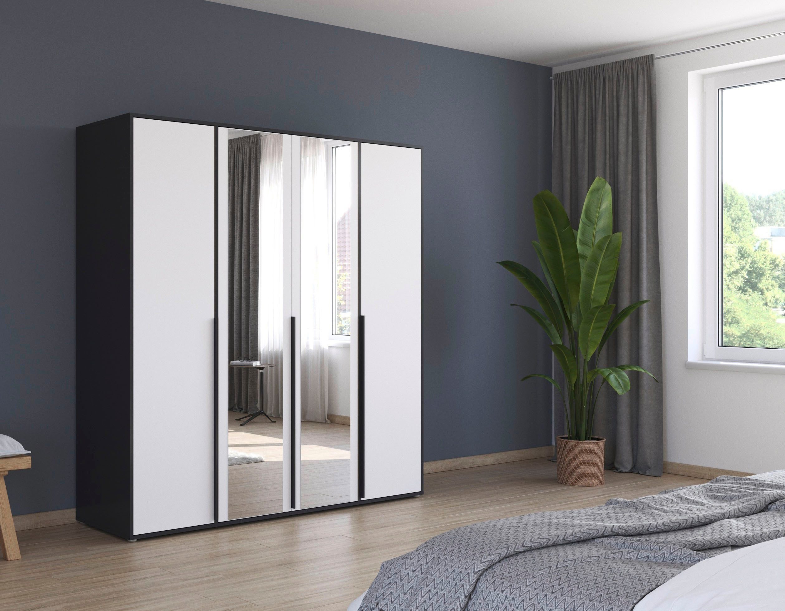rauch Draaideurkast Kledingkast Kast Garderobe Wasmand NAGATA met Spiegel und modernen stangengriffen in graumetallic topseller made in germany