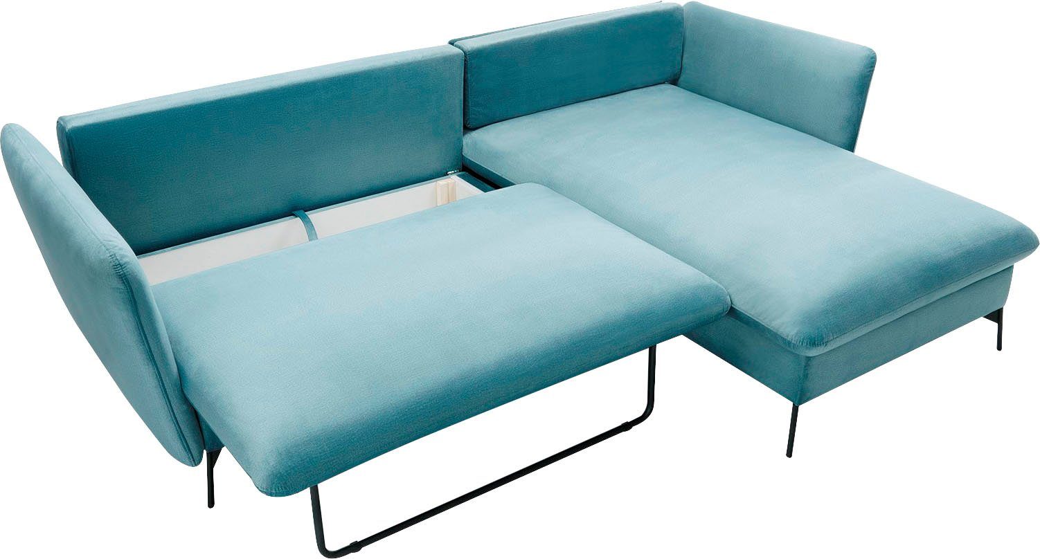 andas Hoekbank LIVORNO,258 cm, L-model, Slaapfunctie en bedlade (139/224 cm), fluweel, structuur, geweven stof