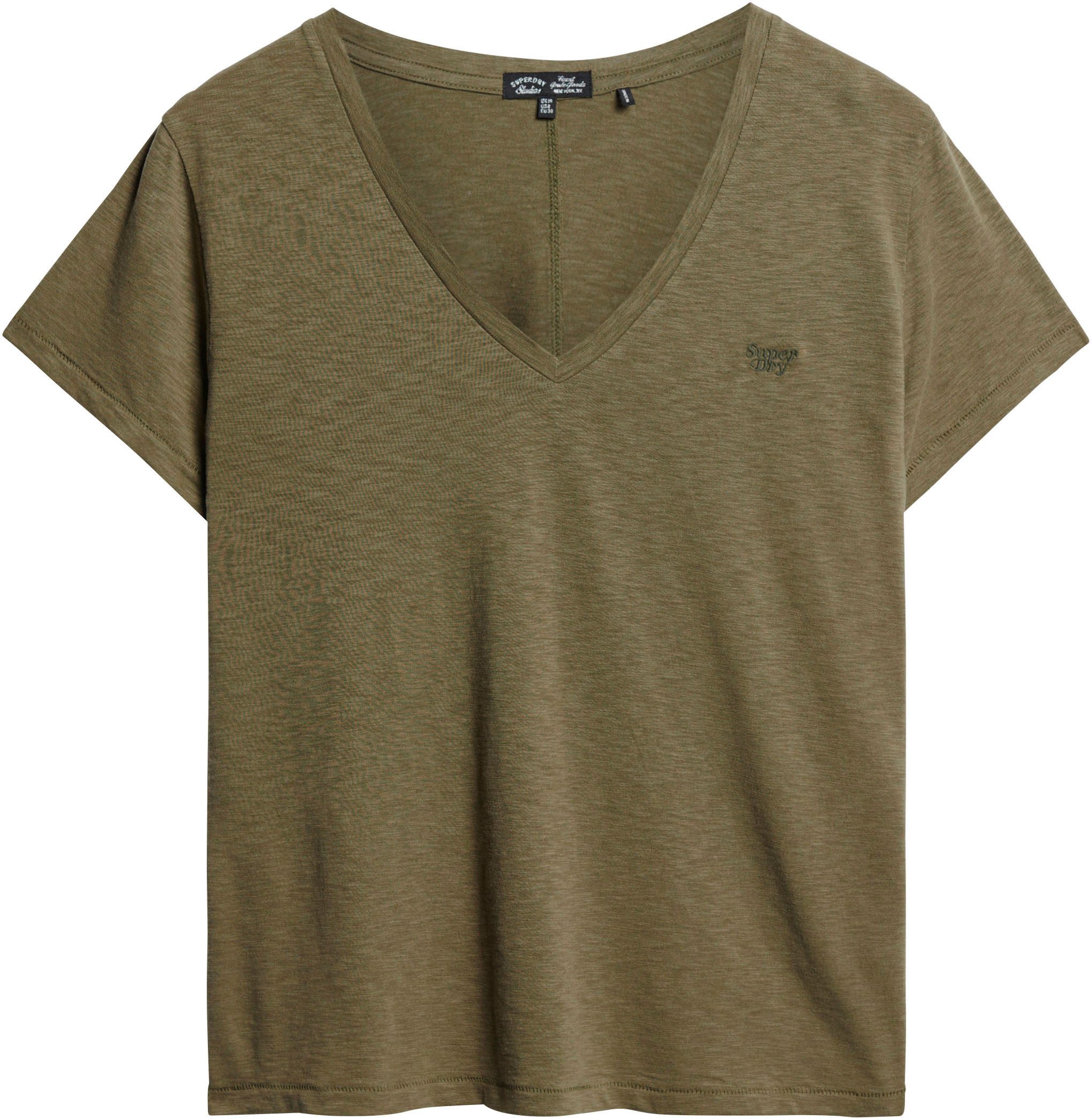 Superdry Shirt met V-hals STUDIOS SLUB EMB VEE TEE gestructureerd t-shirt met v-hals en borduursel