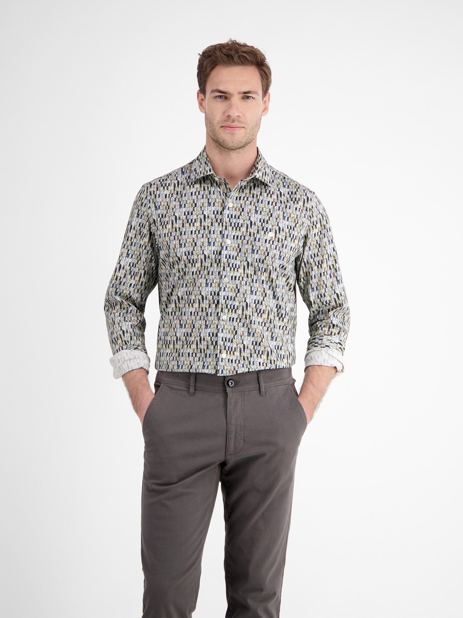 Lerros Overhemd met lange mouwen LERROS Poplin-Heren overhemd met design print