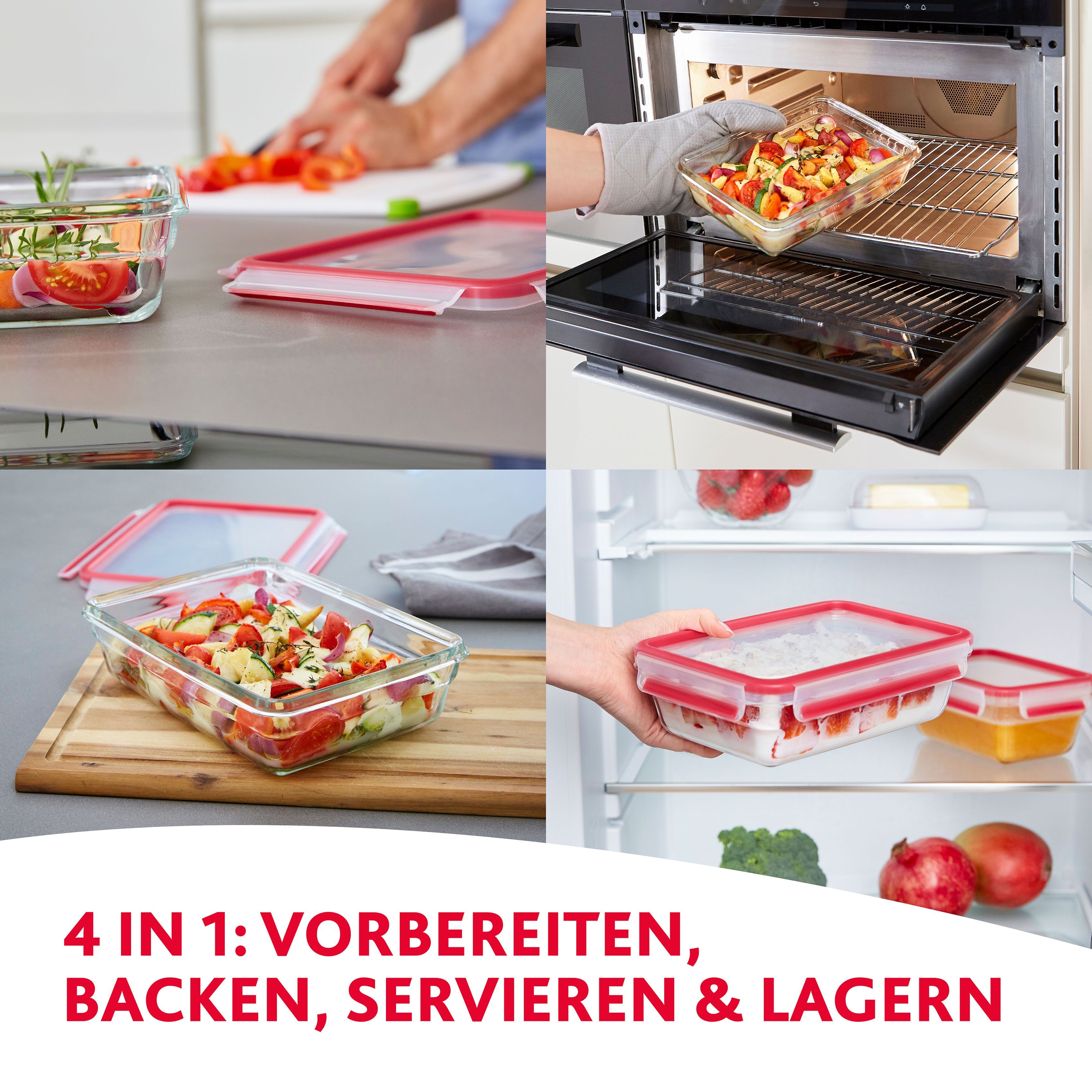 Emsa Vershoudtrommel N10507 Clip & Close Glas 3 x 0,18l, vriesbestendig, ovenbestendig, magnetronbestendig, 100% dicht (set, 3-delig)