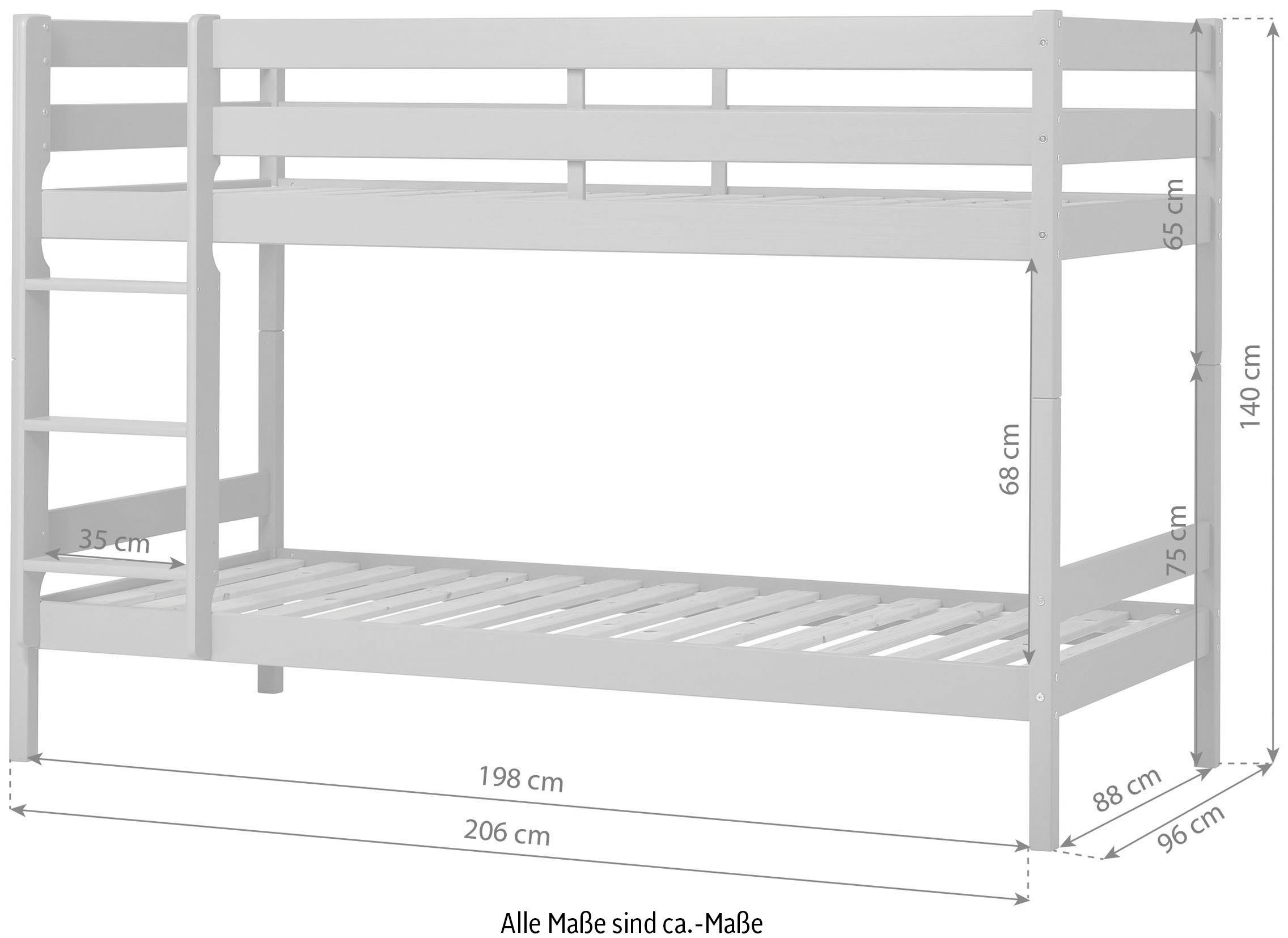 Hoppekids Stapelbed Eco comfort kinderbed 90x200 of 70x160 van massief hout in 4 kleuren