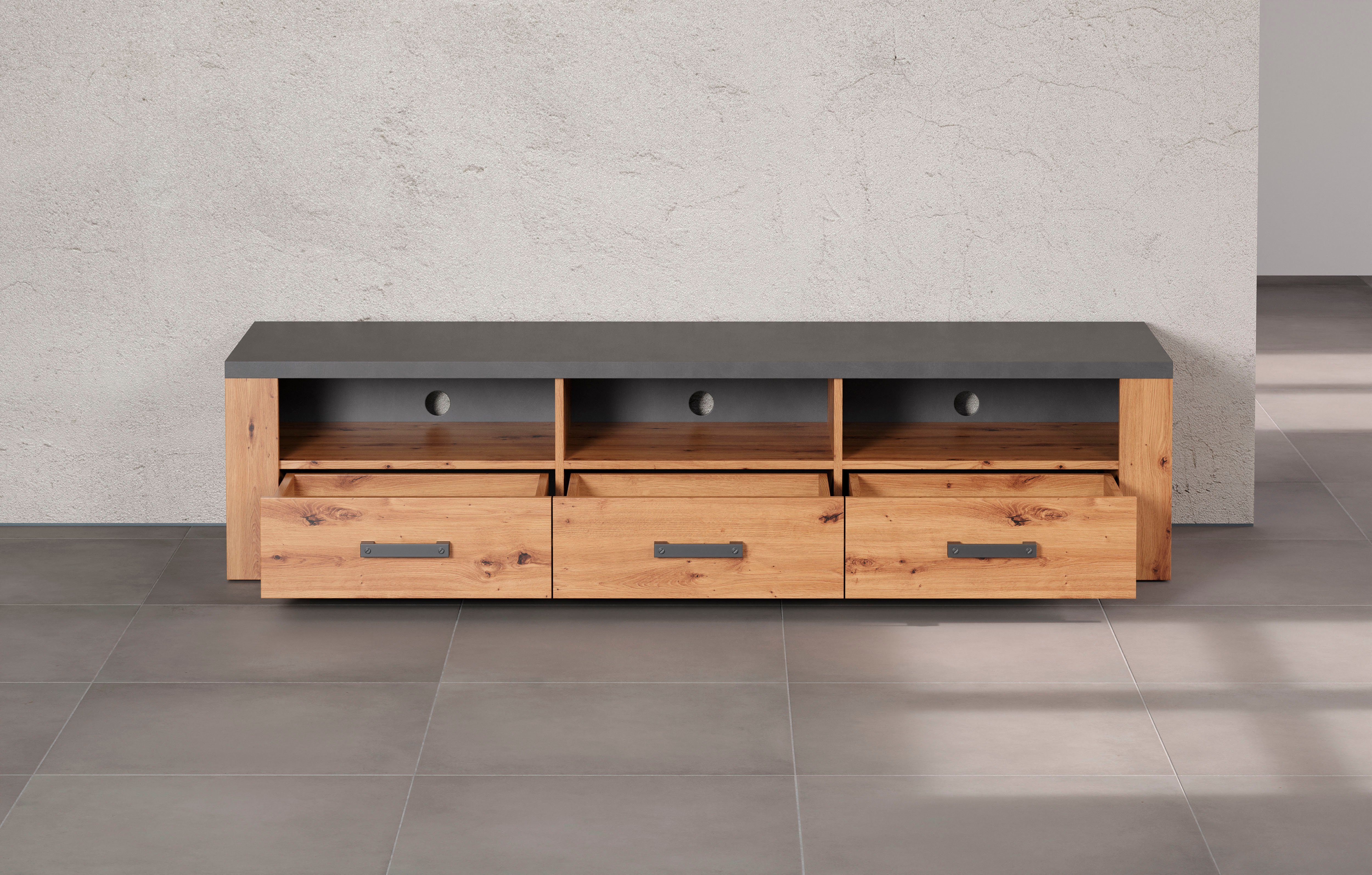 Home affaire Tv-meubel Ambres TV-tafel in matte echt houtlook, met 3 open vakken, breedte 180 cm (1 stuk)