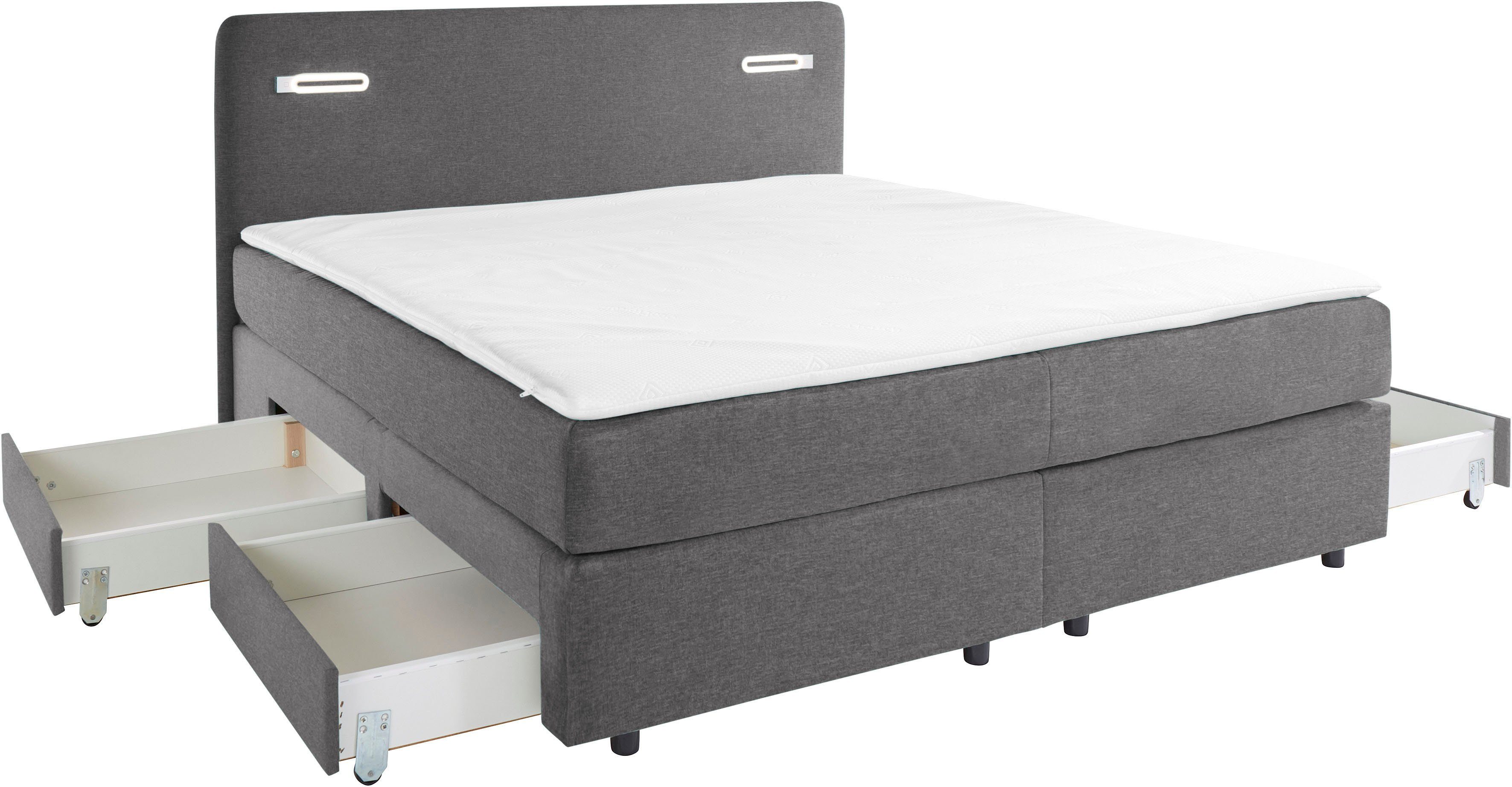 INOSIGN Boxspring Luan Laden, ledverlichting en topmatras, in breedte 120 cm en 180 cm