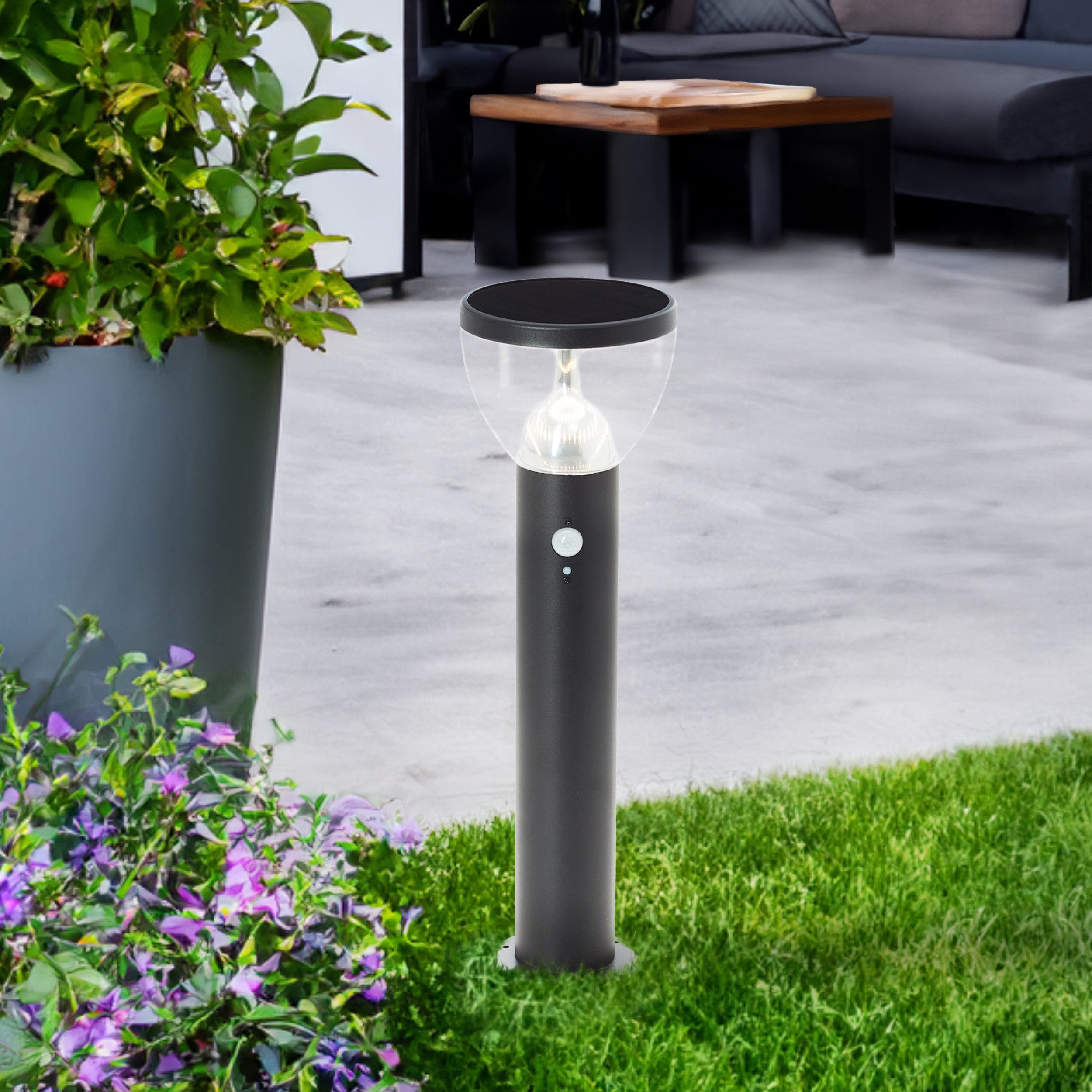 Brilliant Leuchten Led-sokkellamp TULIP LED buitenlamp, solar, 52 cm, 430 lm, 3000 K, roestvrij staal, zwart (1 stuk)
