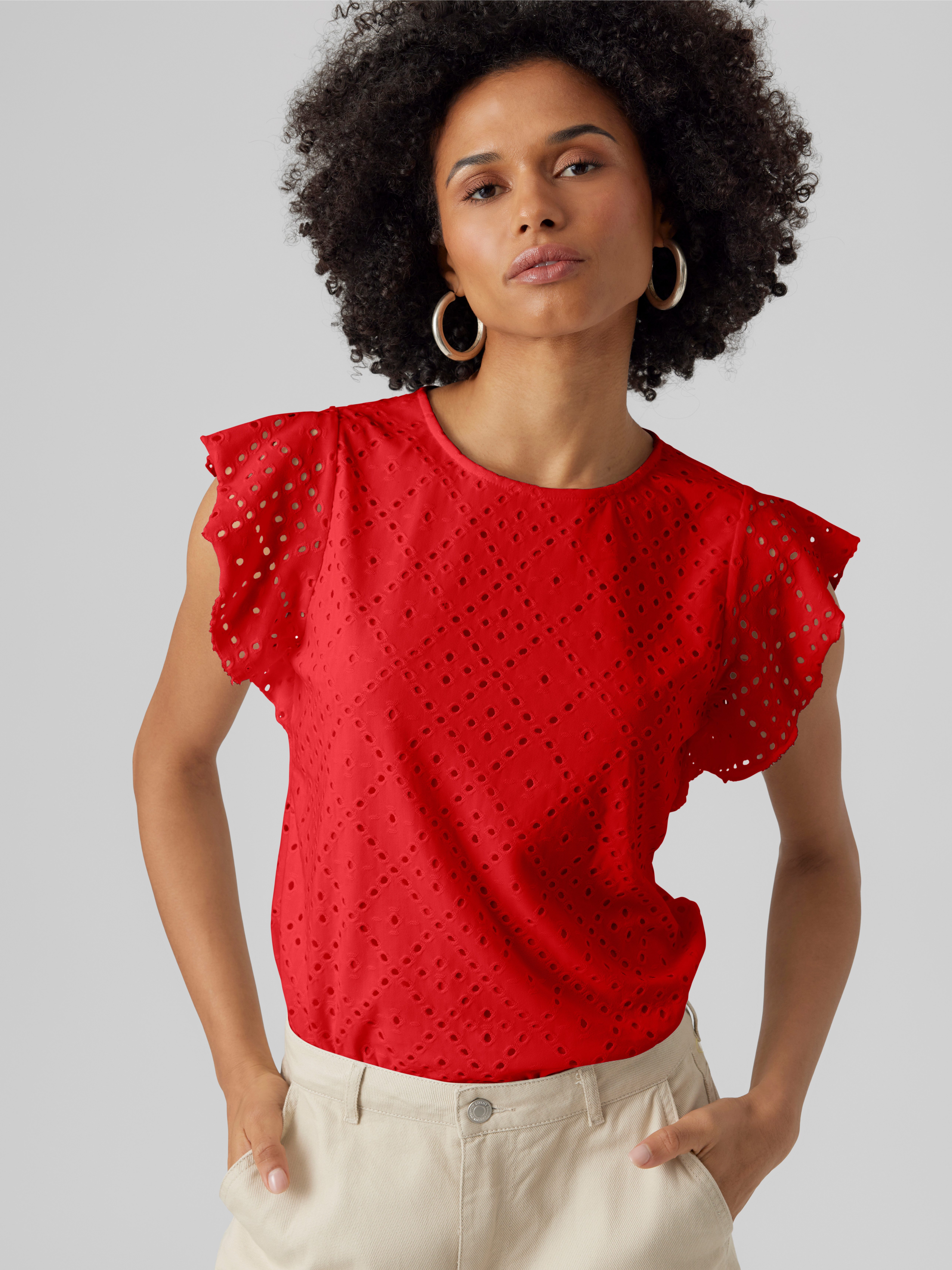 Vero Moda Shirt met ronde hals VMTASSA SL FRILL TOP NOOS