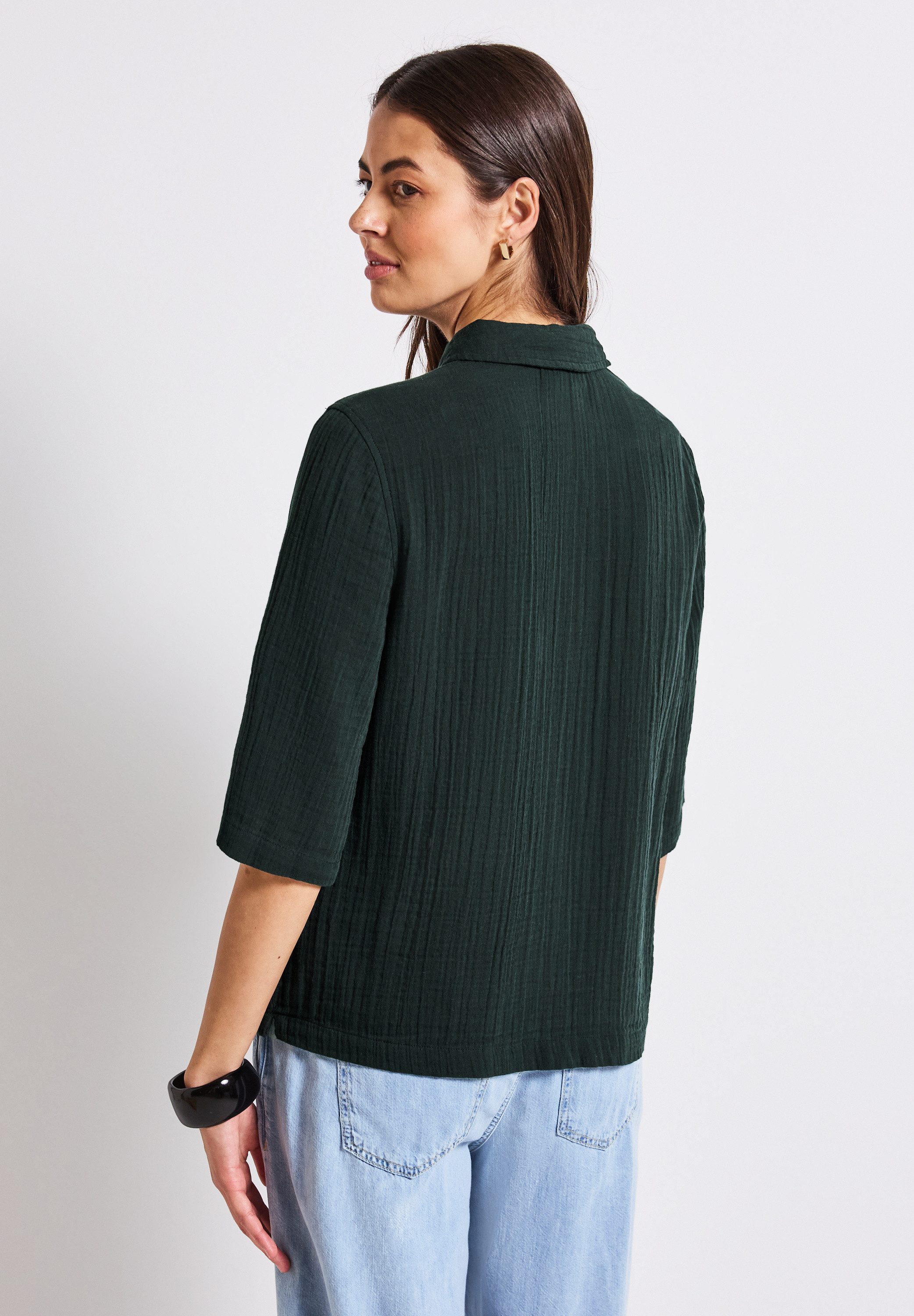 STREET ONE Overhemdblouse in mousseline look