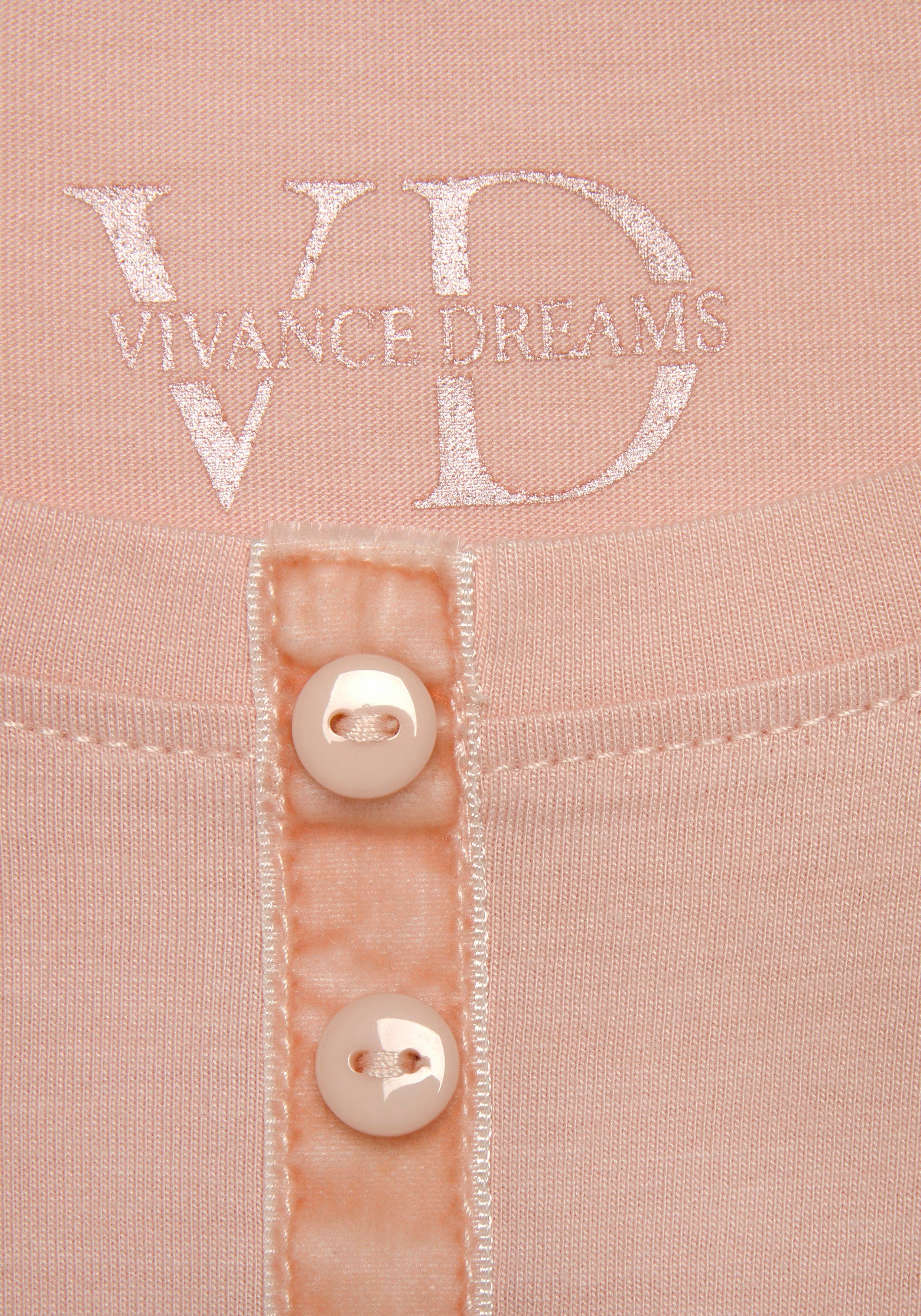 Vivance Dreams Pyjama top met fluwelen knoopsluiting
