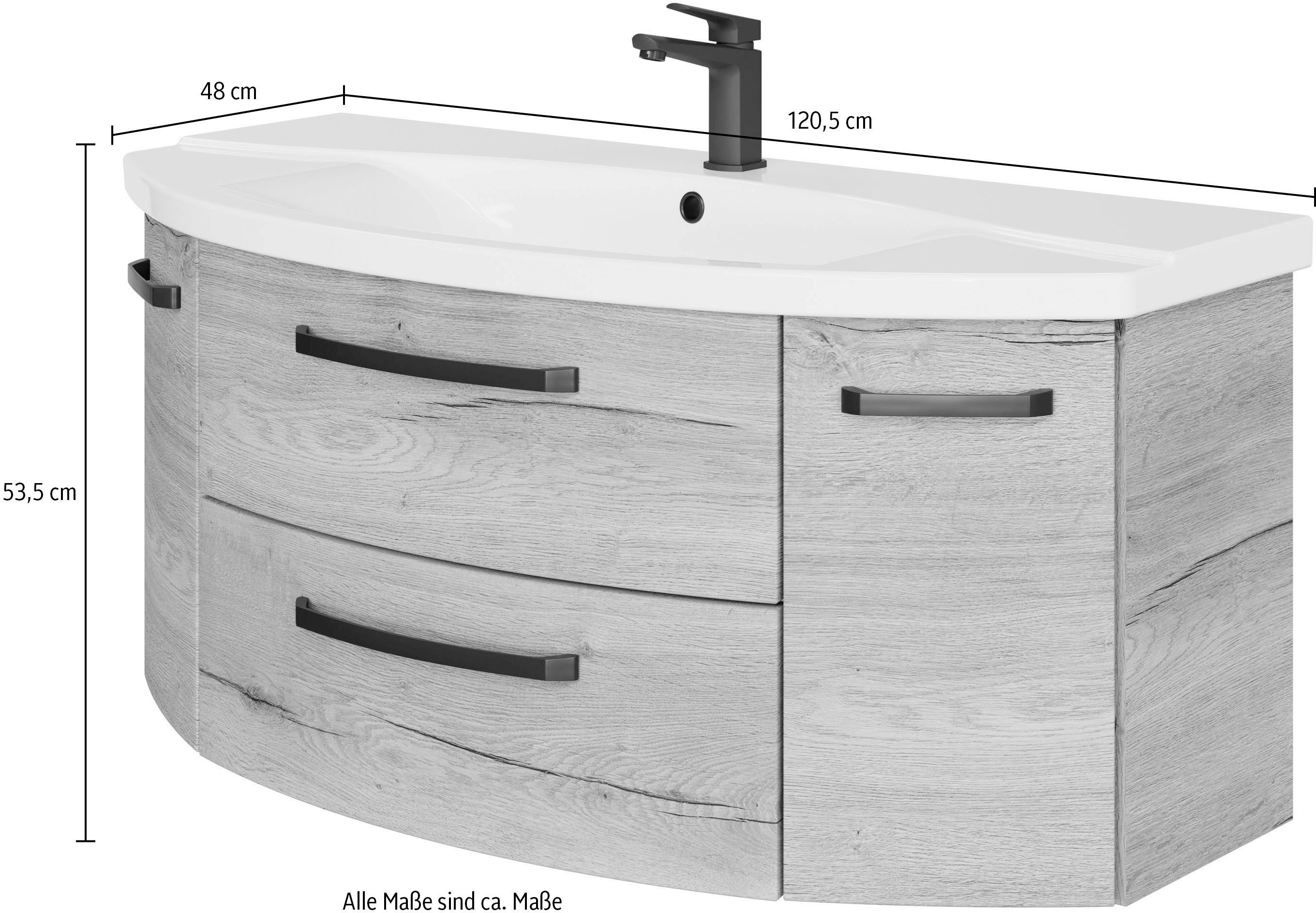 Saphir Wastafelonderkast Serie 4010 keramische wastafel met onderkast, 120,5 cm breed Waskamer met 2 deuren, 2 lades, badkamermeubelset met wastafel