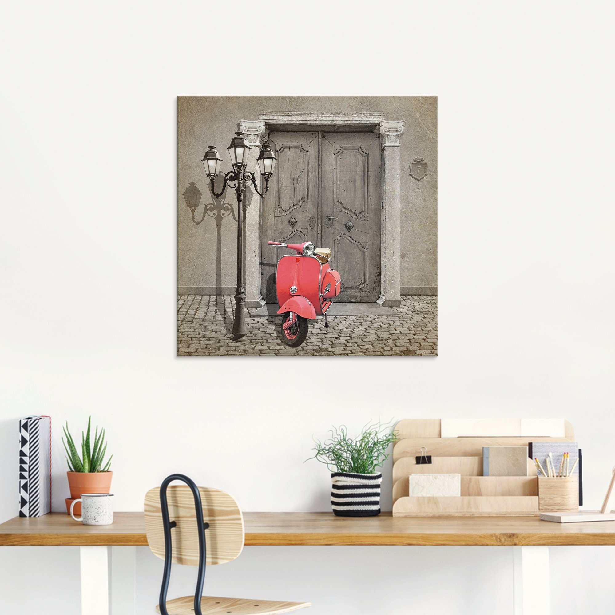 Artland Print op glas Oldtimer scooter Colorkey