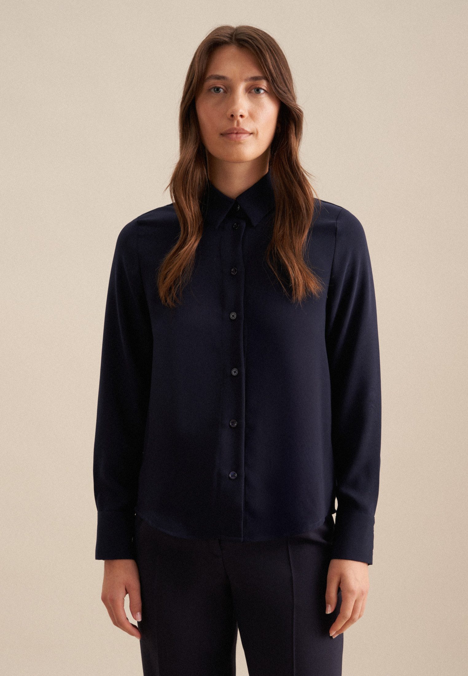 seidensticker Overhemdblouse Zwarte roos Lange mouwen kraag uni dames lange blouses maat L (40) blauw