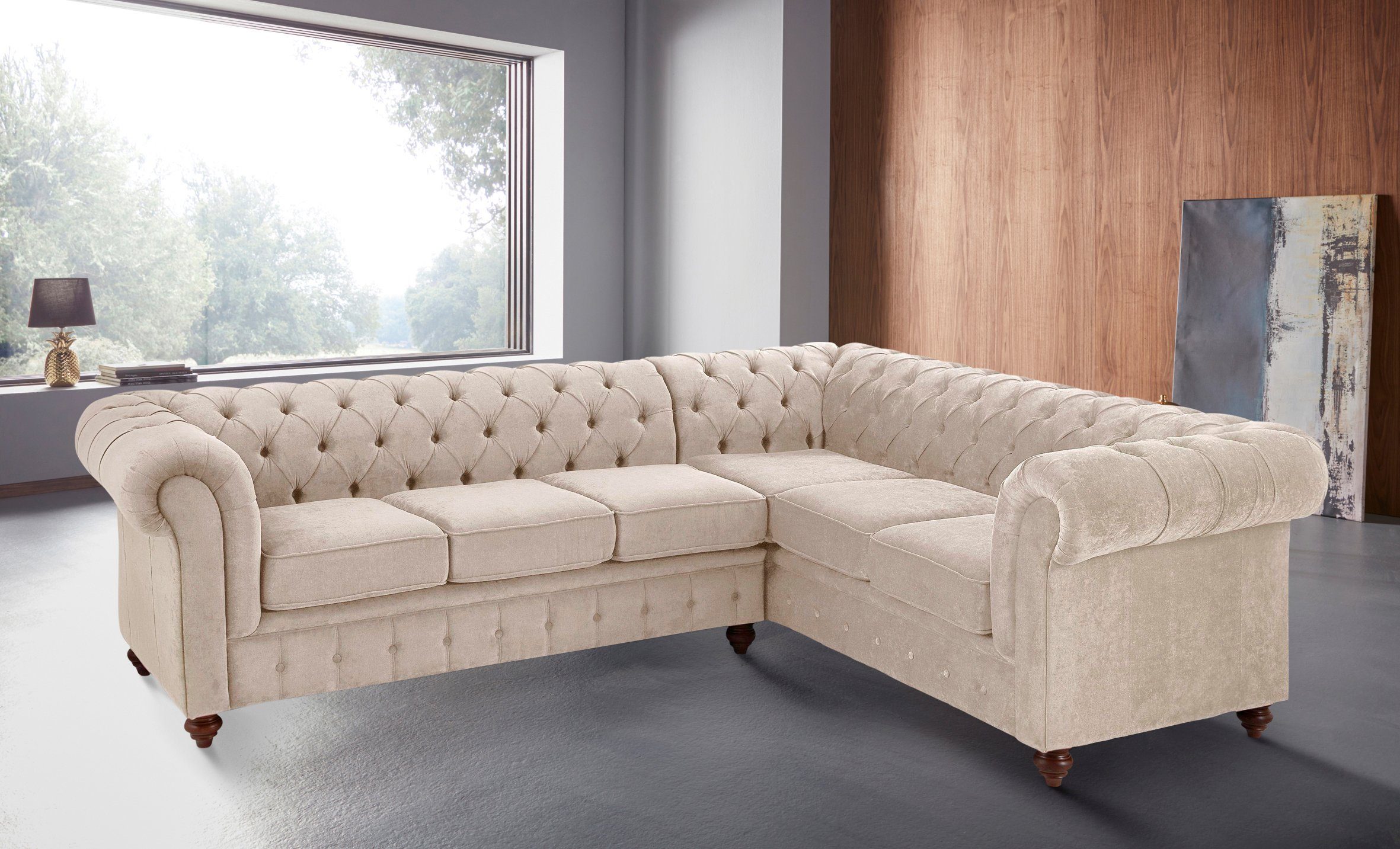 Home affaire Chesterfield-bank Chesterfield hoekbank, ook in leer L-vorm hoogwaardige knoopdetails, langer gedeelte links of rechts naar keuze