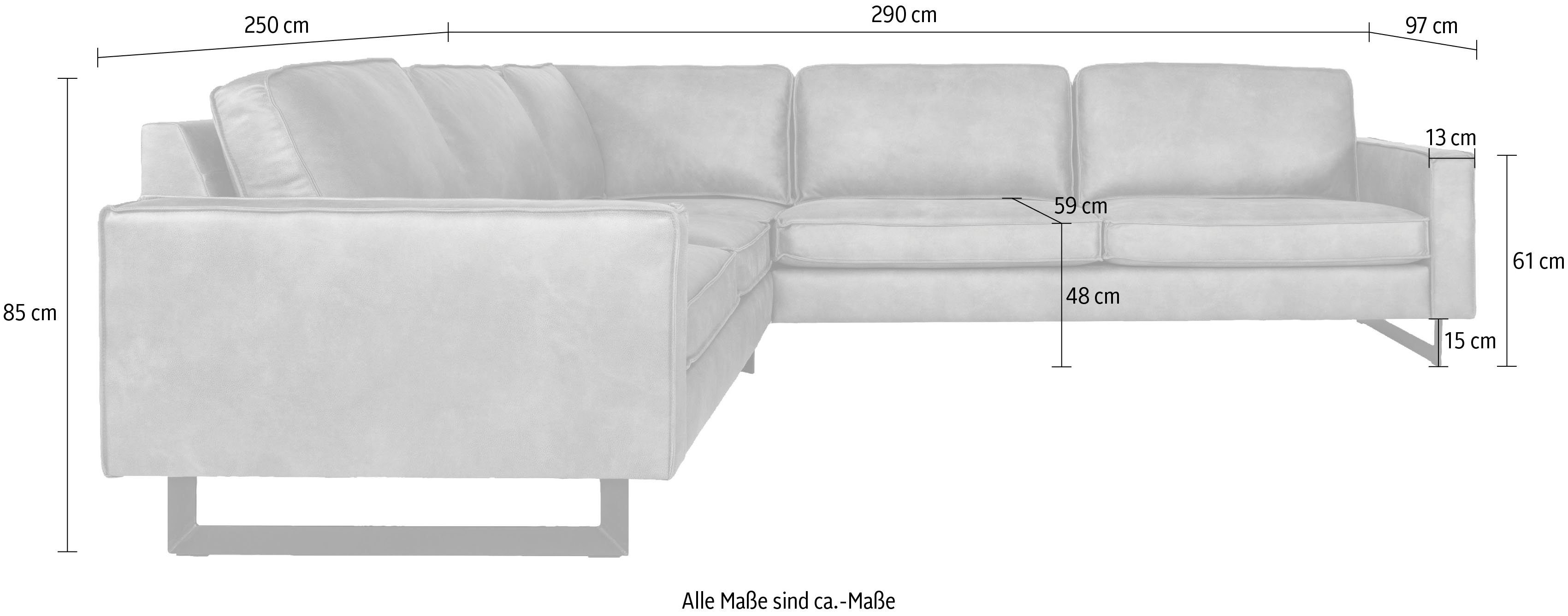 Places of Style Hoekbank Pinto, XXL, 250/290 cm, lange arm, ottomane Cord, chenille, leerlook, met bies, metalen voeten, golfondersteuning