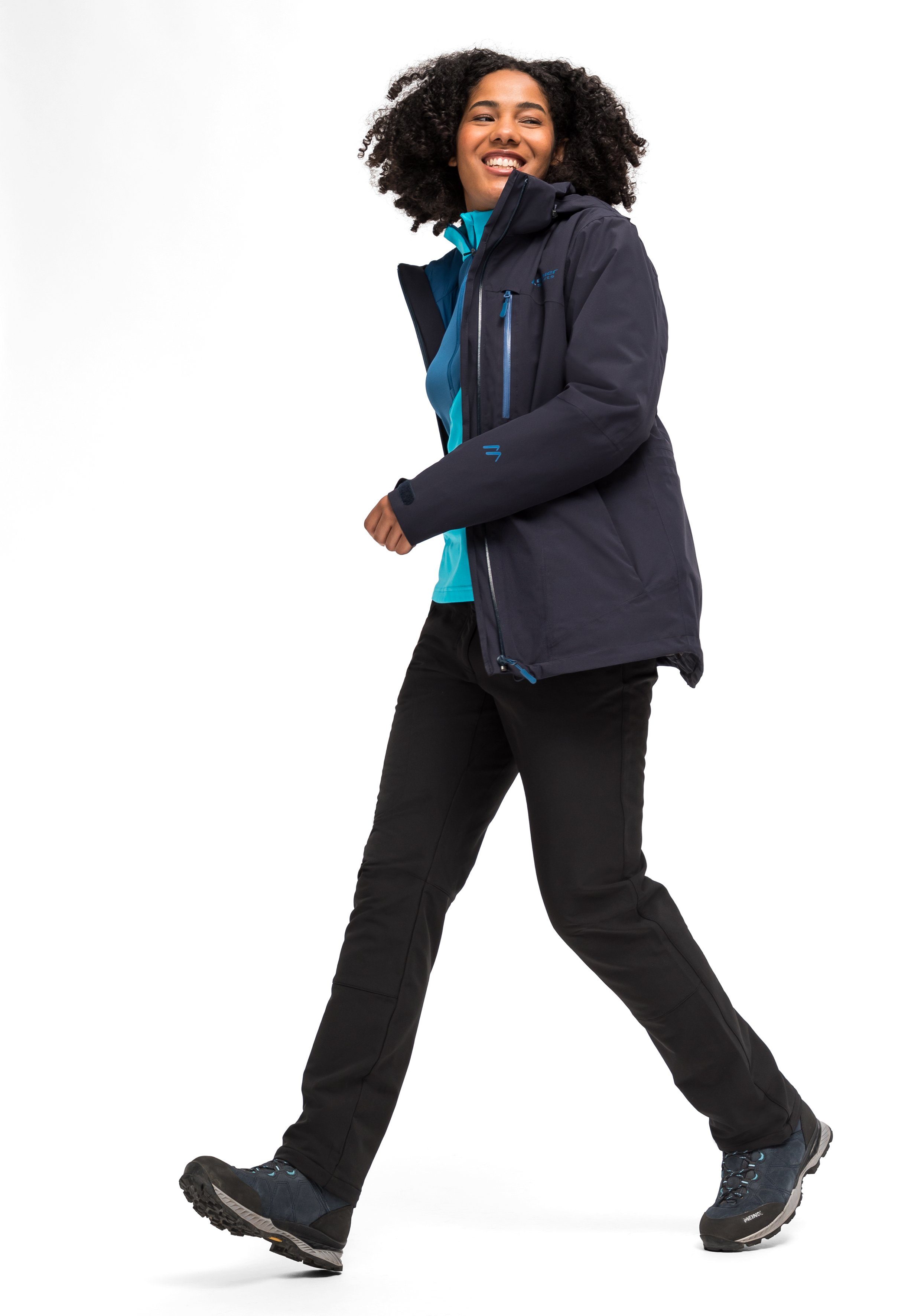 Maier Sports Outdoorjack Ribut Long W Dames wandeljas, ademend en waterdicht, regenjas met capuchon