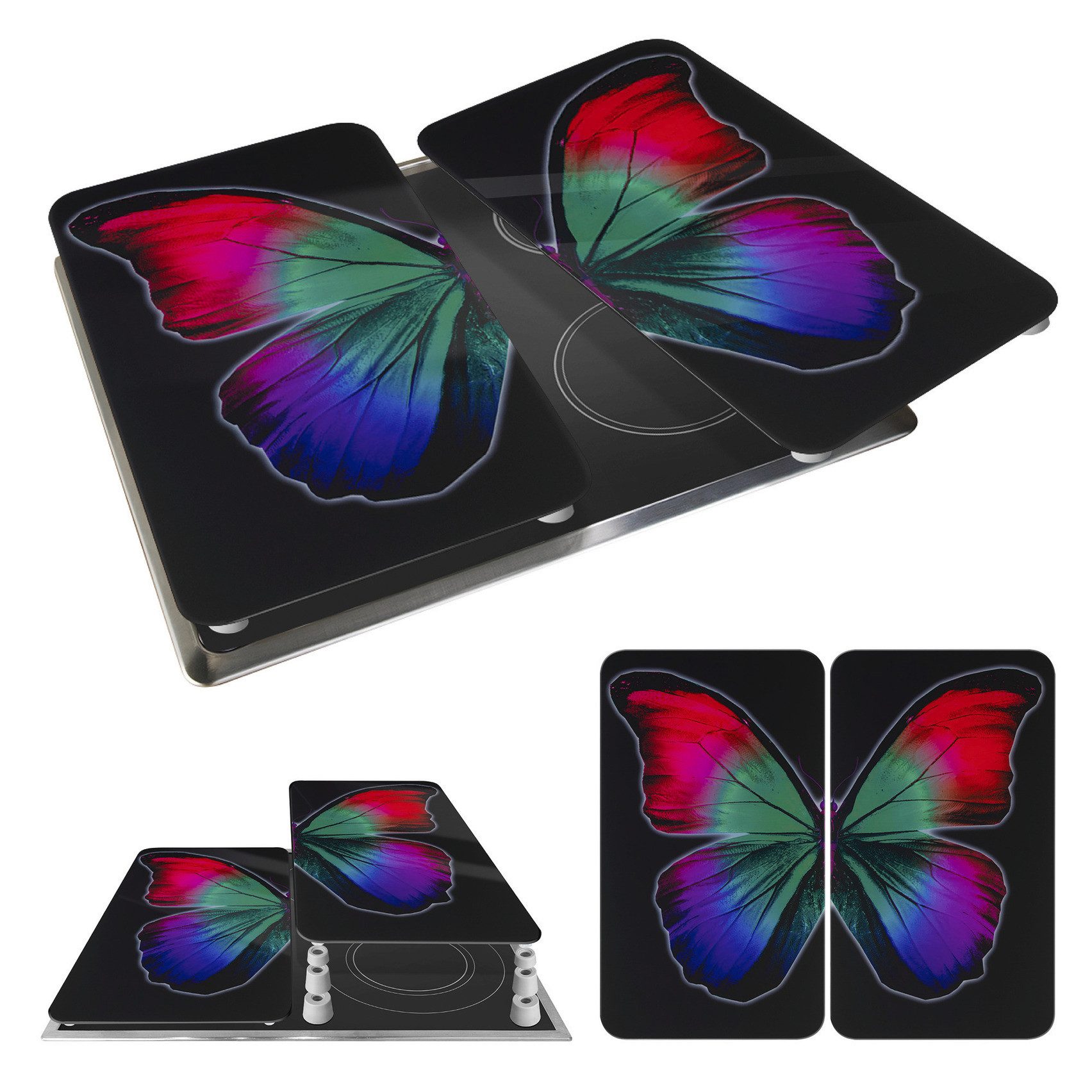 WENKO Kookplaatdeksel Universal Model Butterfly by Night Kookplaatafdekking voor alle soorten kookplaten, krasvast, met antislipvoetjes (set, 2-delig)