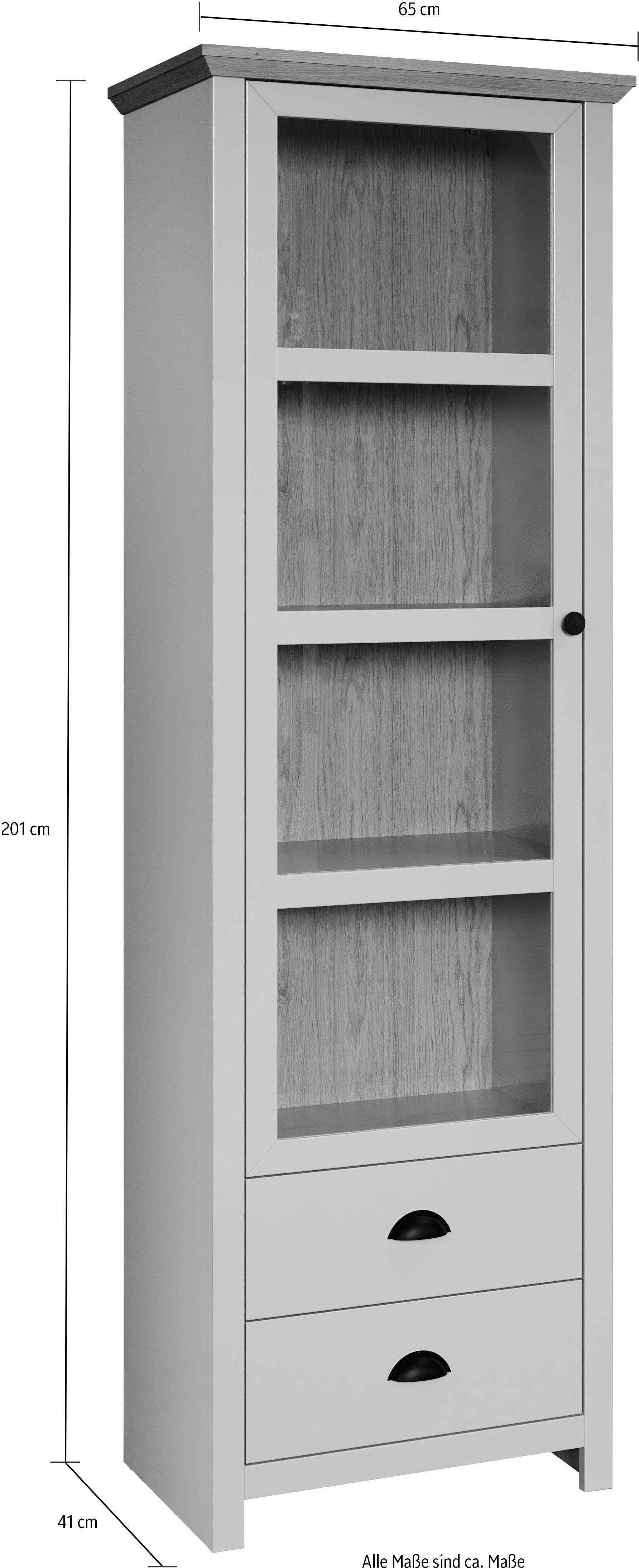 Home affaire Vitrinekast Herzwill lichtgrijs / artisan eiken, mat, 65 x 201 cm, met glasdeur