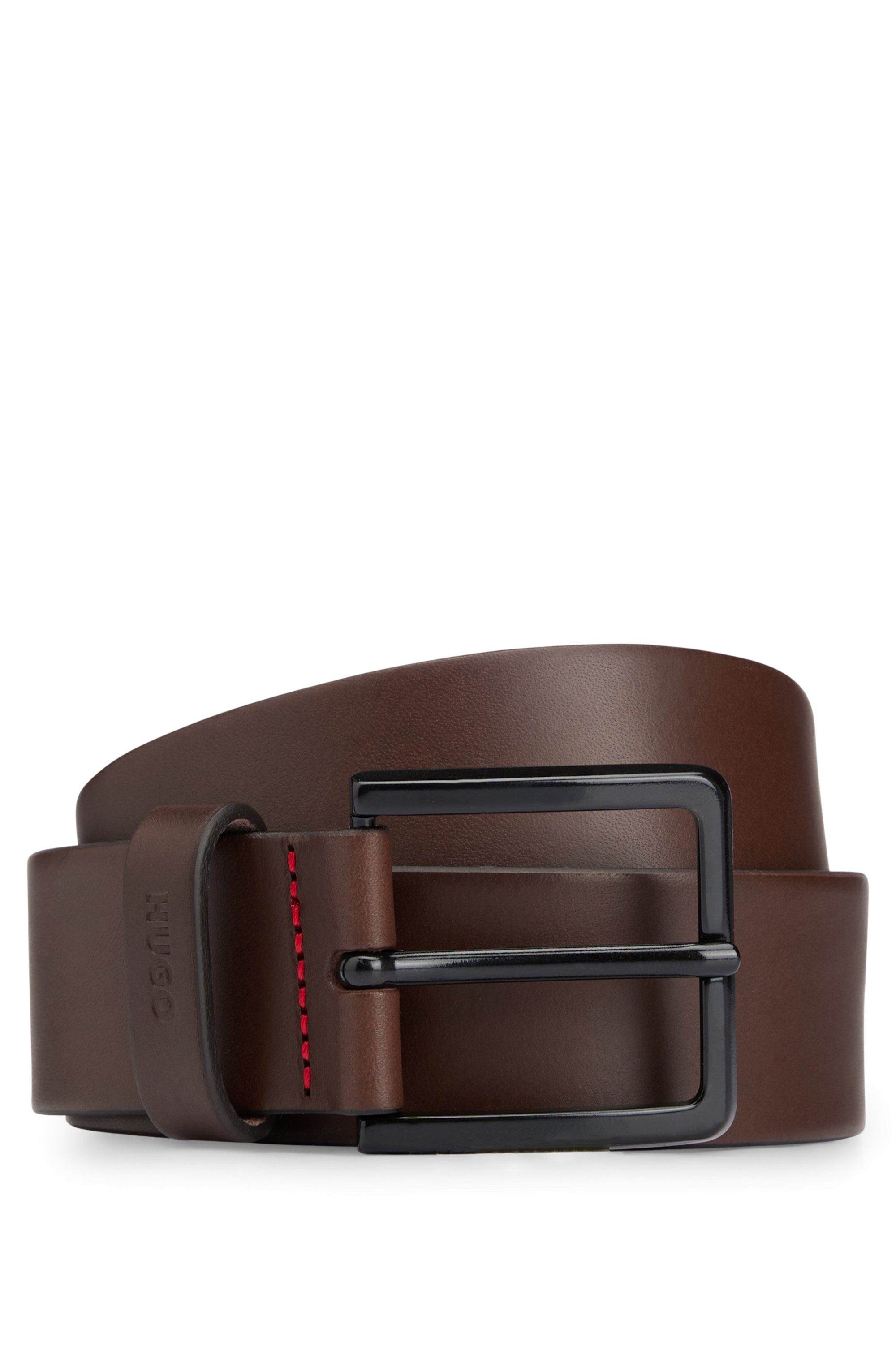 HUGO Leren riem Gionio van italiaans leer met logo-embossing op de lus