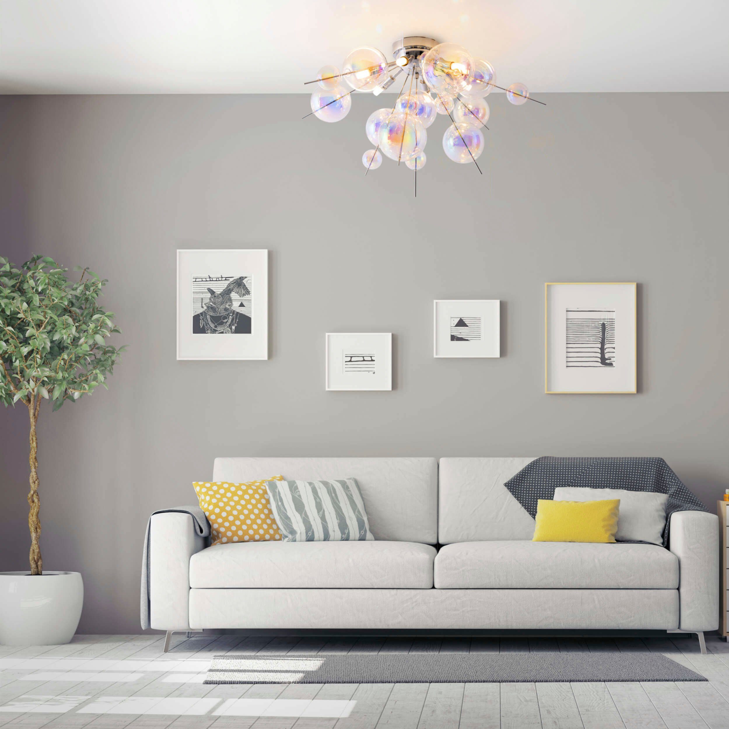 näve Plafondlamp Explosie iriserende, transparante glazen bollen, voor 6 x g9 fitting, ø 57 cm (1 stuk)