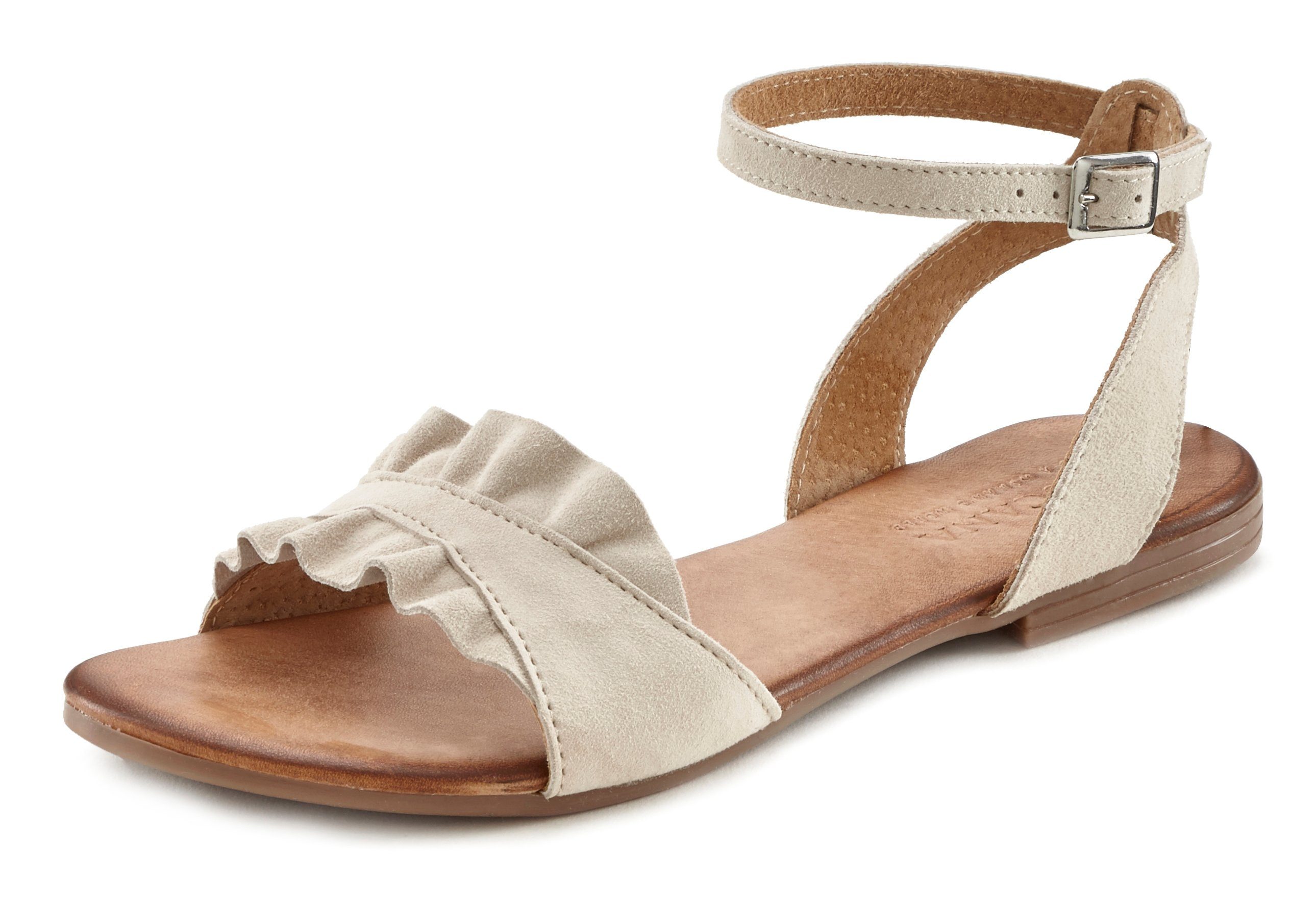 Lascana Sandalen Zomerschoen Sandalette, zomerschoen van hoogwaardig leer met kleine ruches