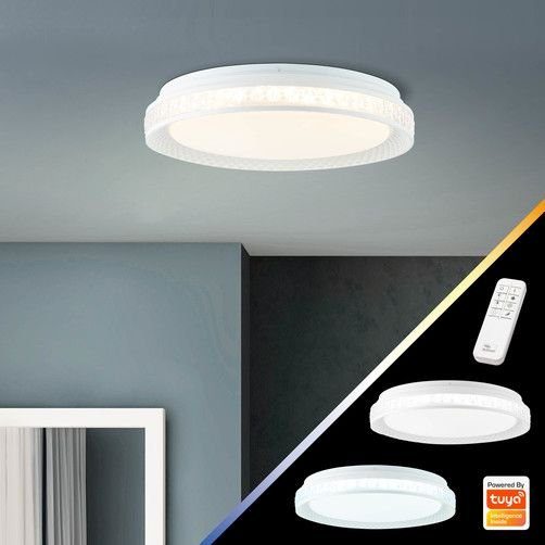 Brilliant Leuchten Led-plafondlamp Burlie Ø 39 cm, Tuya-app, metaal/kunststof, transparant/wit