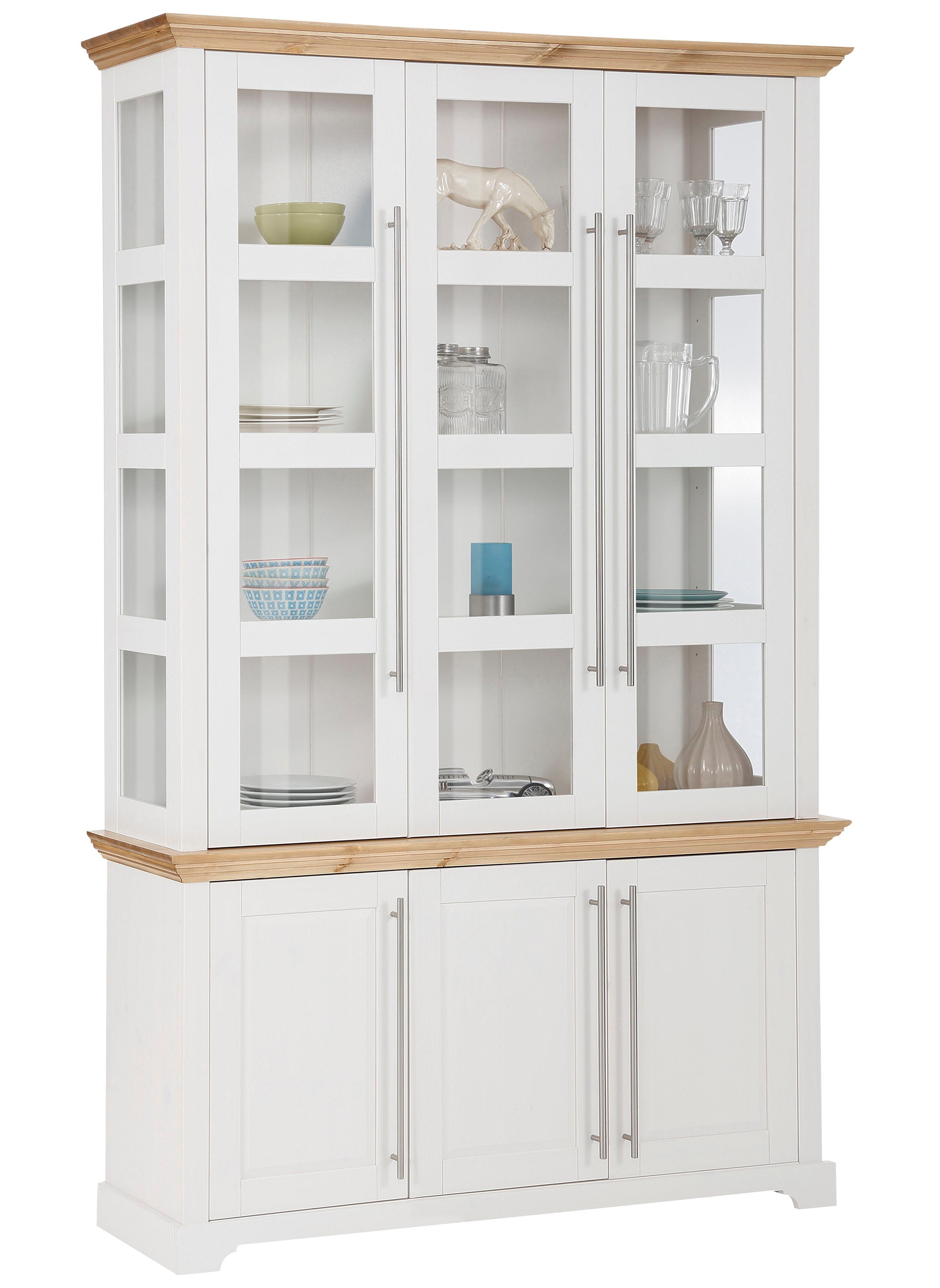 Home affaire Vitrinekast Meliss van massieve dennen, fsc breedte 132 cm vitrinekasten wit