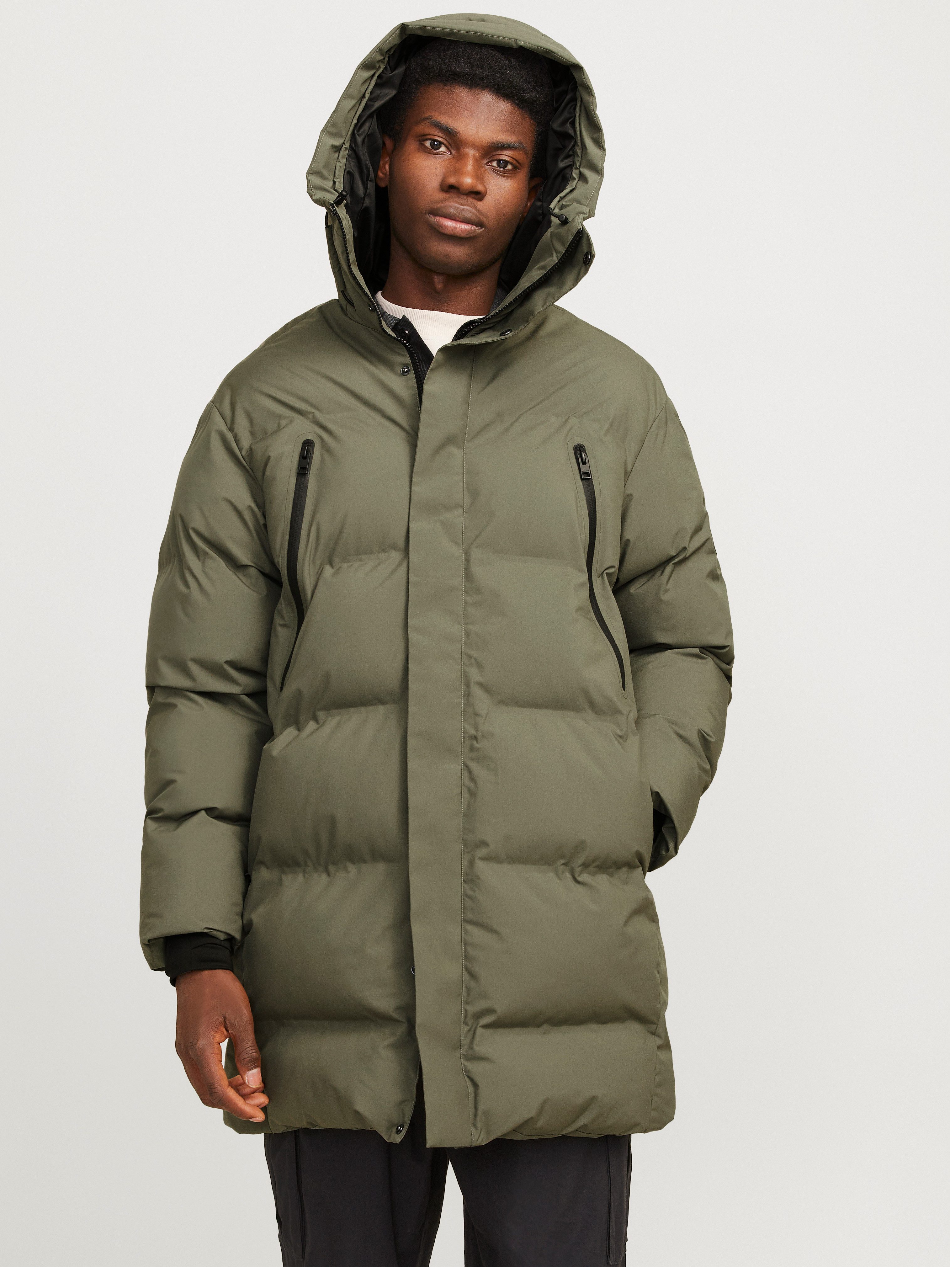 Jack & jones Gewatteerde lange jas met capuchon model 'ALPHA'