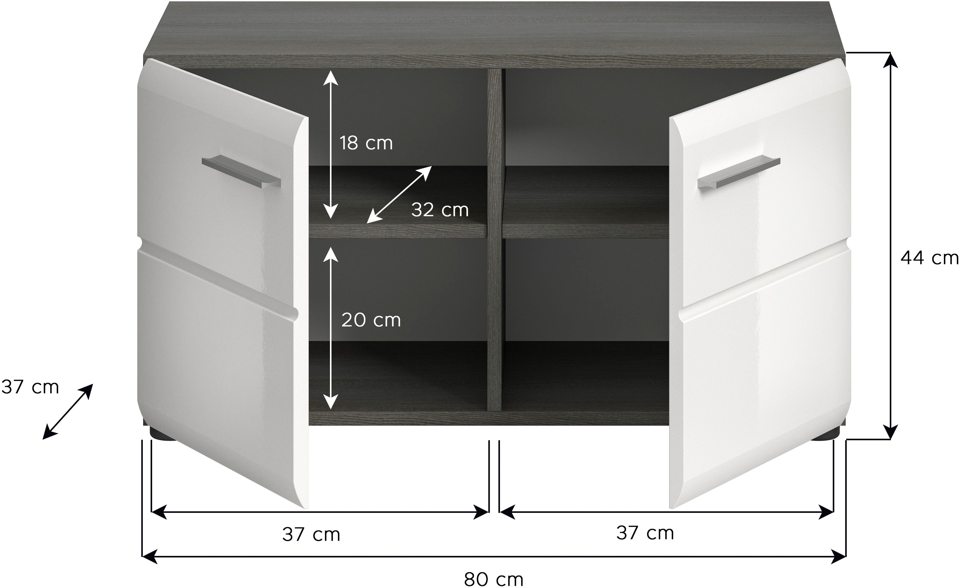 INOSIGN Zitbank Rumba, Breedte 80cm, Hoogglans Front, 2 deuren, 2 legplanken, 4 vakken